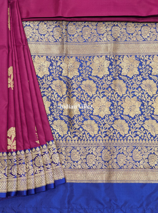 Purple Flower Motif Banarasi Katan Silk Saree