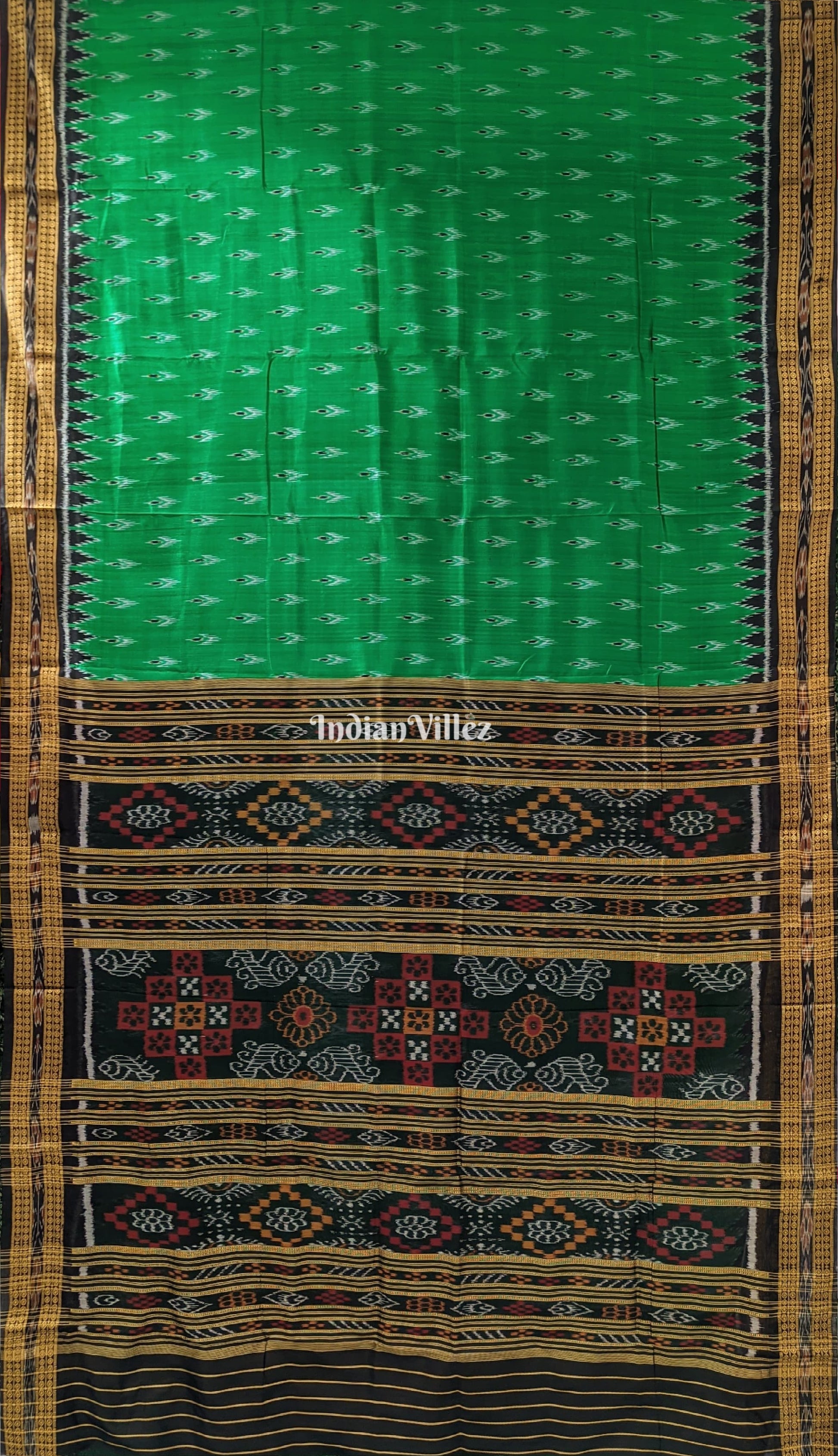 Green Black Mayur Chandrika Khandua Silk Saree