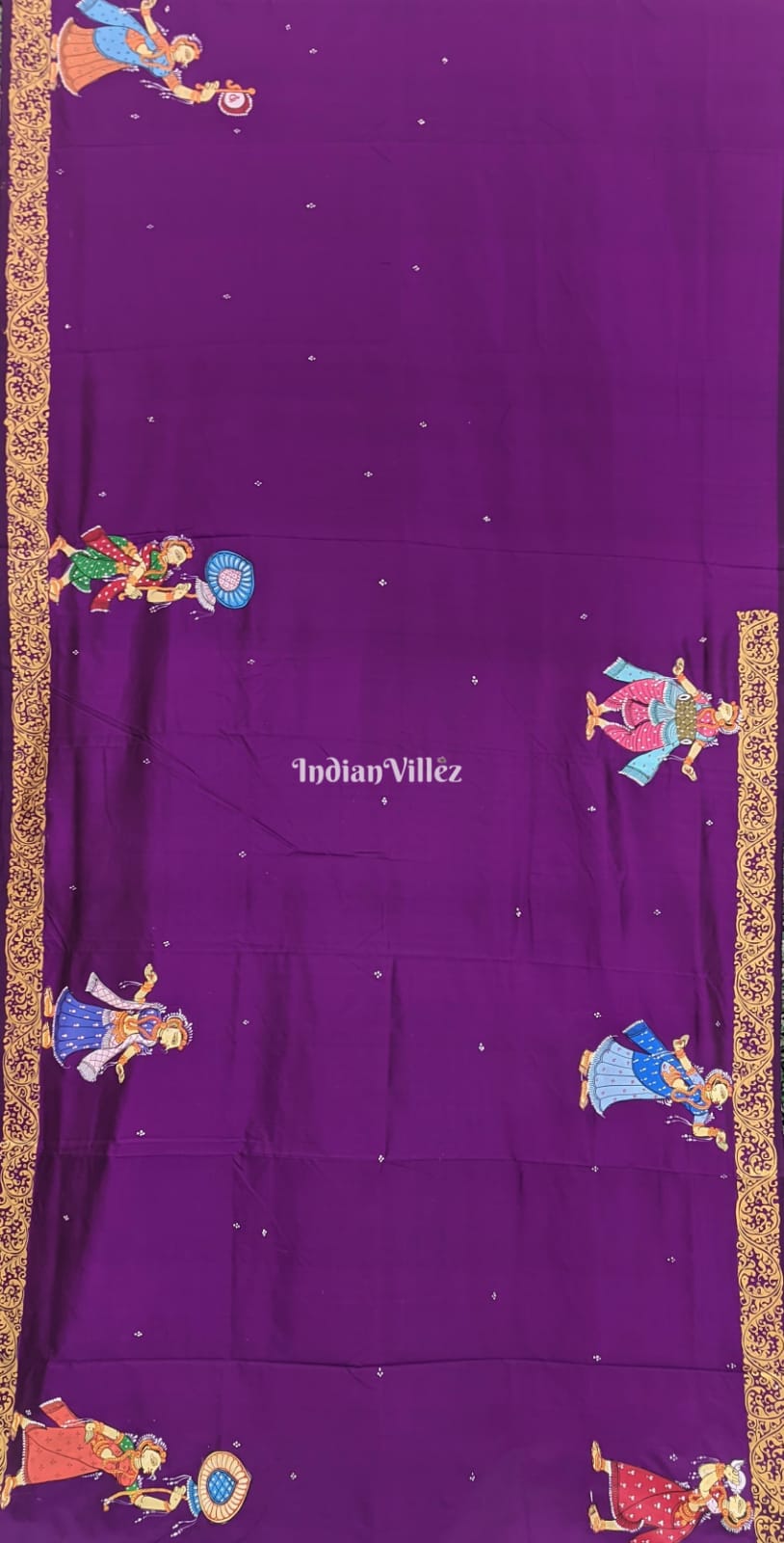 Magenta Krushna Leela Hand-Painted Pattachitra Silk Saree