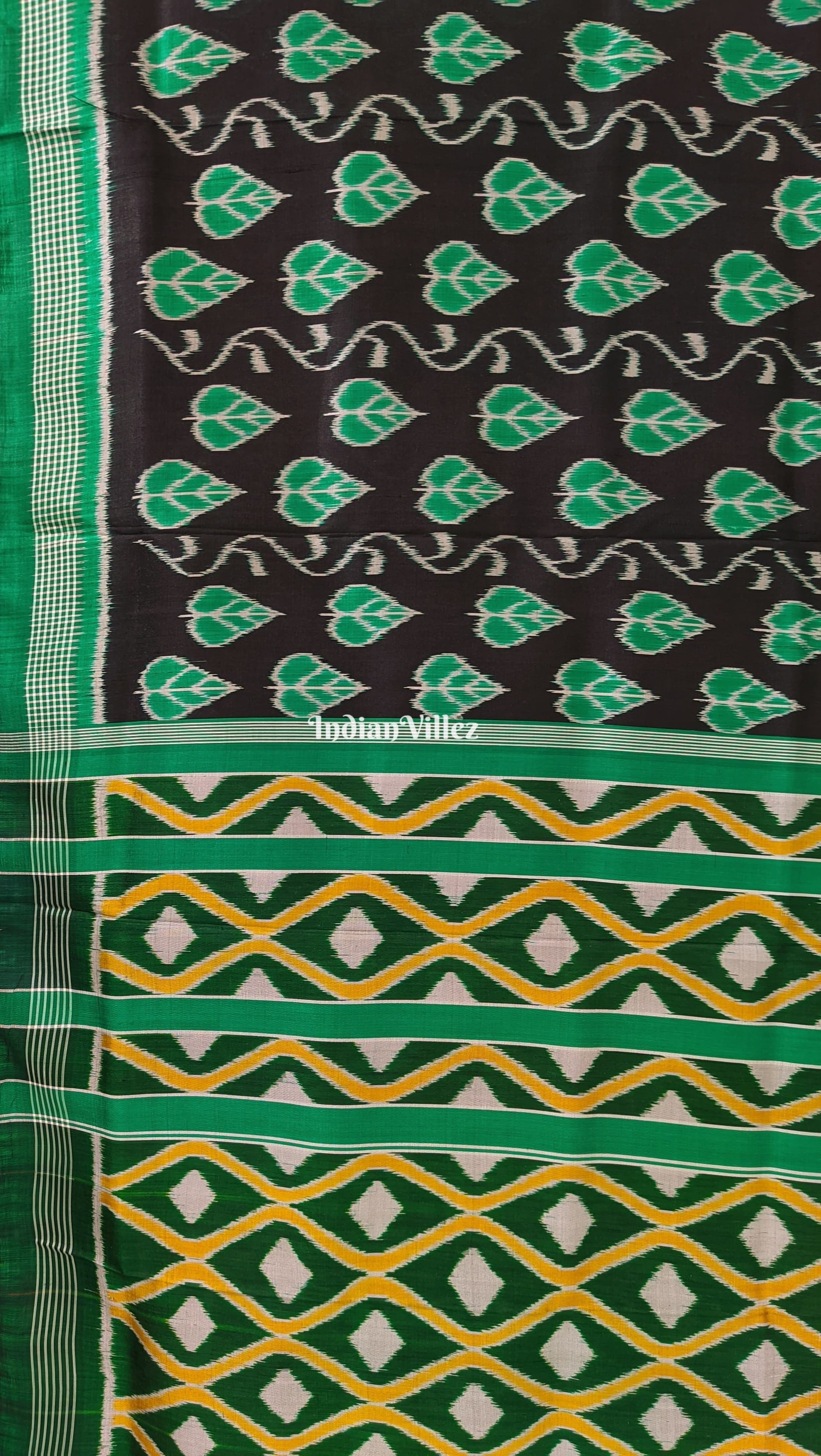 Black With Green Odisha Ikat Contemporary Silk Saree