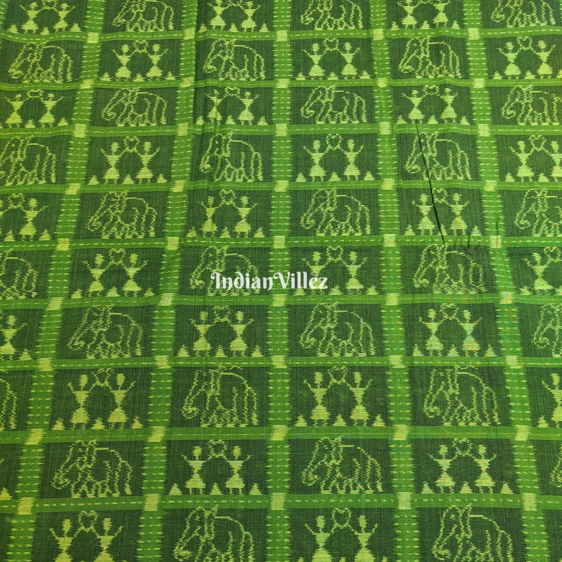 Army Green Dual Tone Sambalpuri Ikat Cotton Fabric