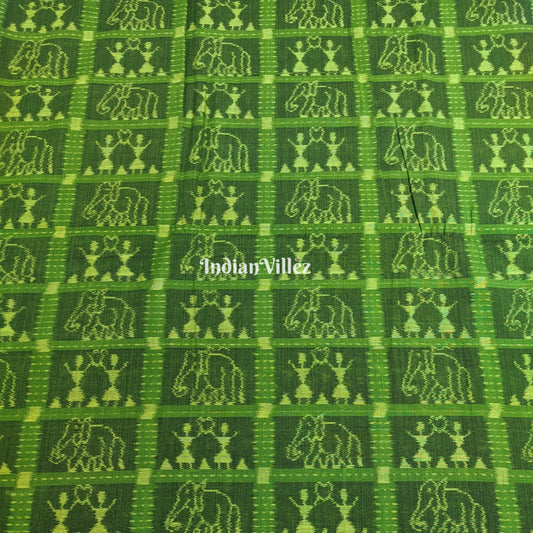 Army Green Dual Tone Sambalpuri Ikat Cotton Fabric