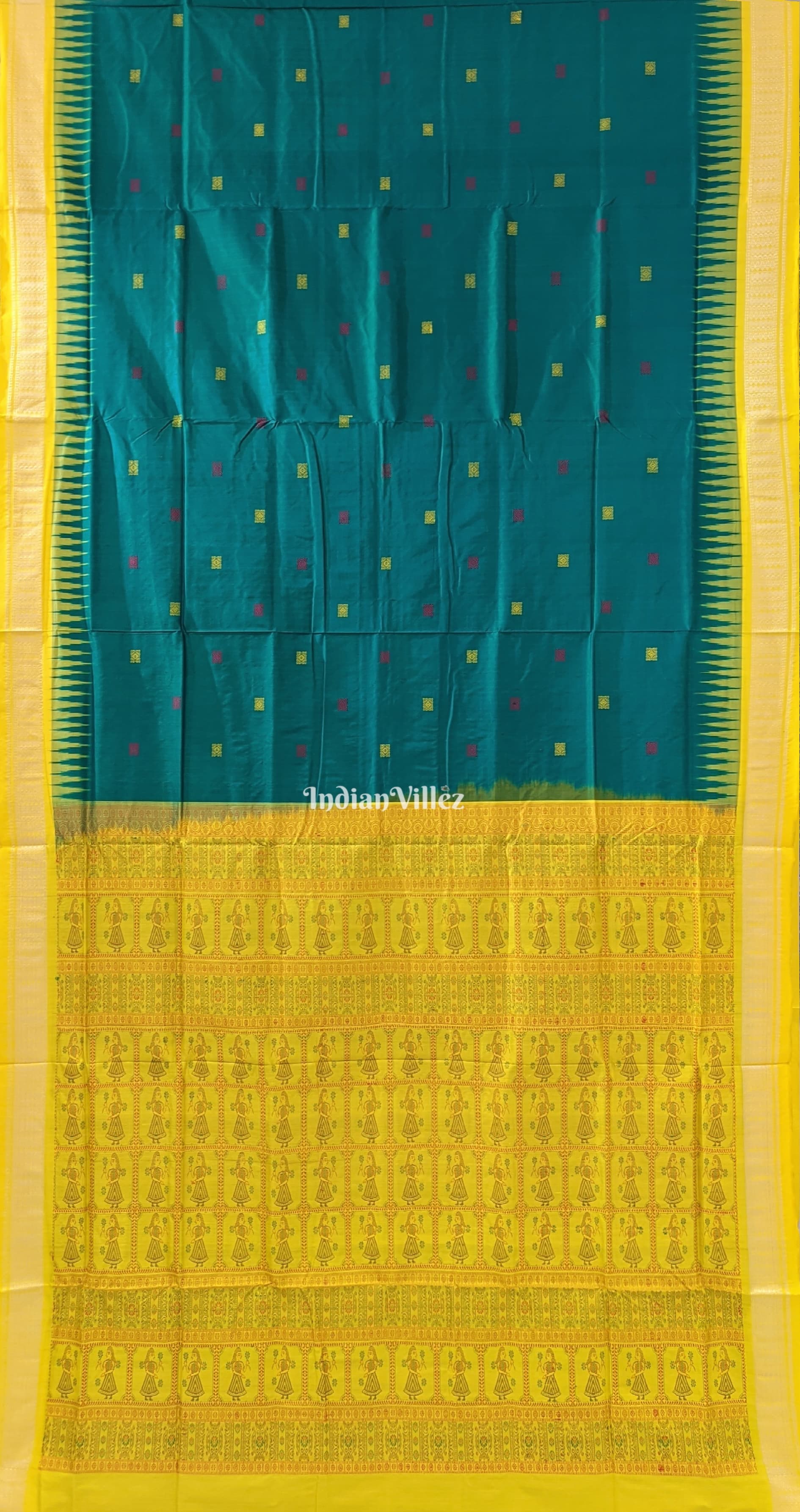 Rama Green Bomkai Sambalpuri Silk Saree with Doll Pallu