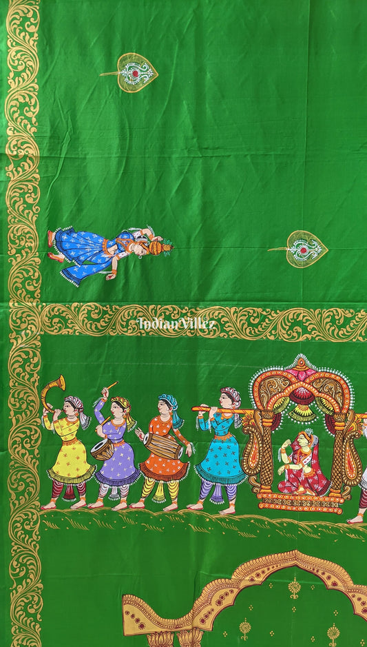 Dark Green Doli Barat & Marriage Theme Pattachitra Silk Saree