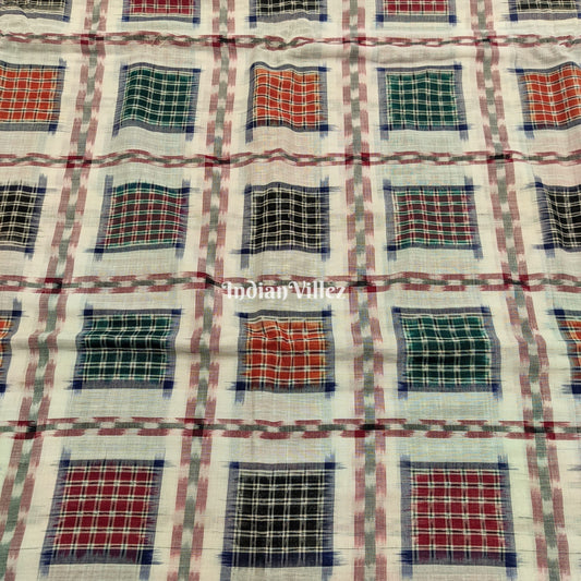 White Ashwin Theme Sambalpuri Ikat Cotton Fabric