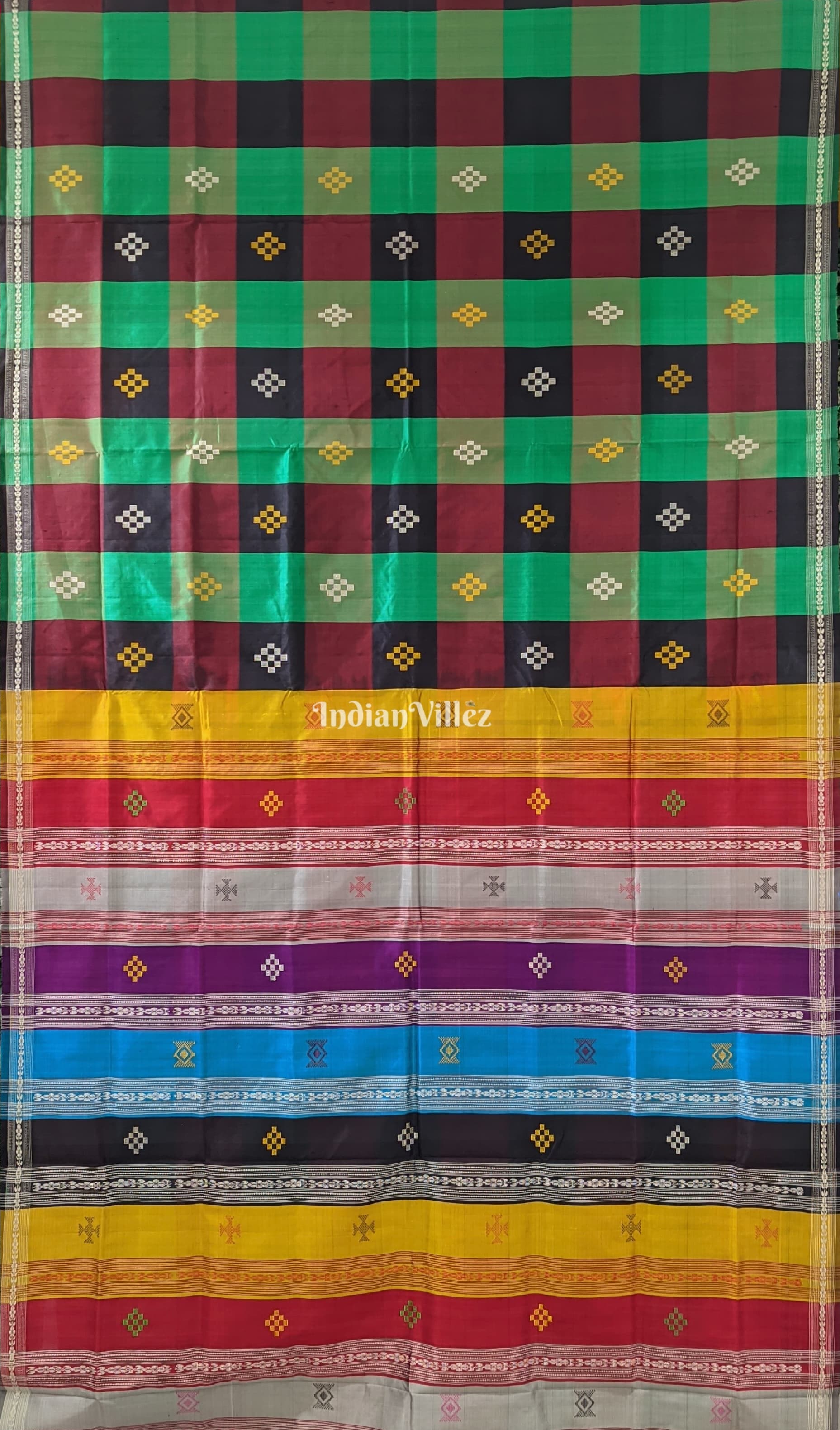 Multicolor Pasapali Theme Berhampuri Double Pallu Silk Saree