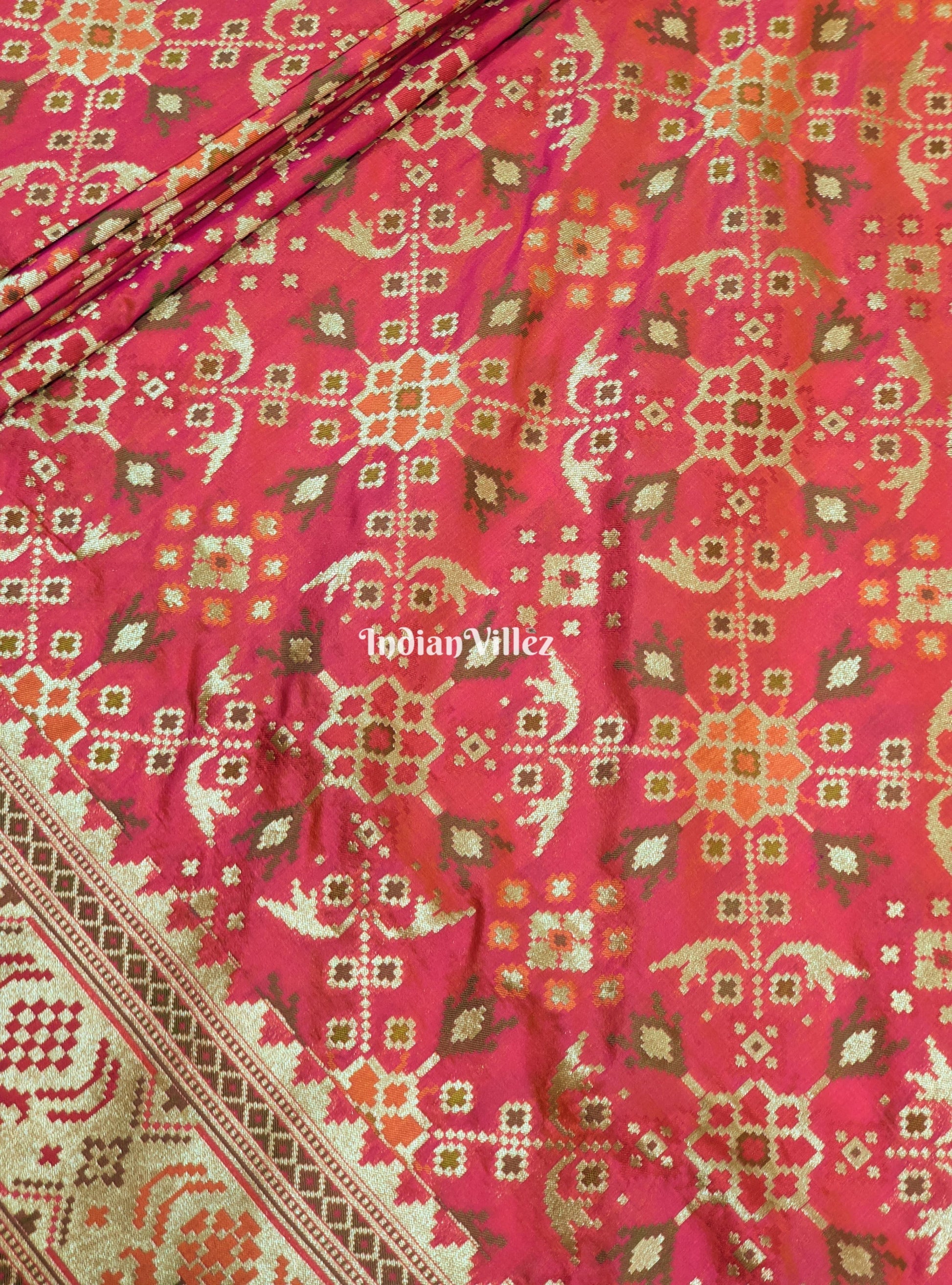 Rani Pink Patola Theme Banarasi Katan Saree