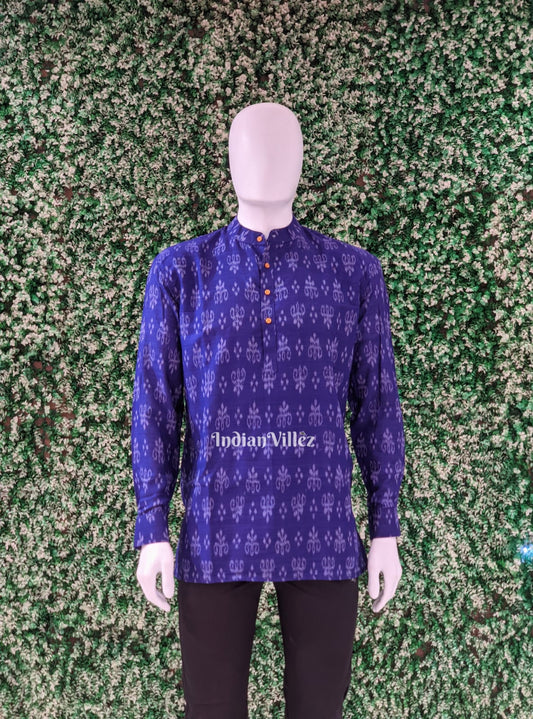 Blue Odisha Ikat Cotton Short Kurta for Men