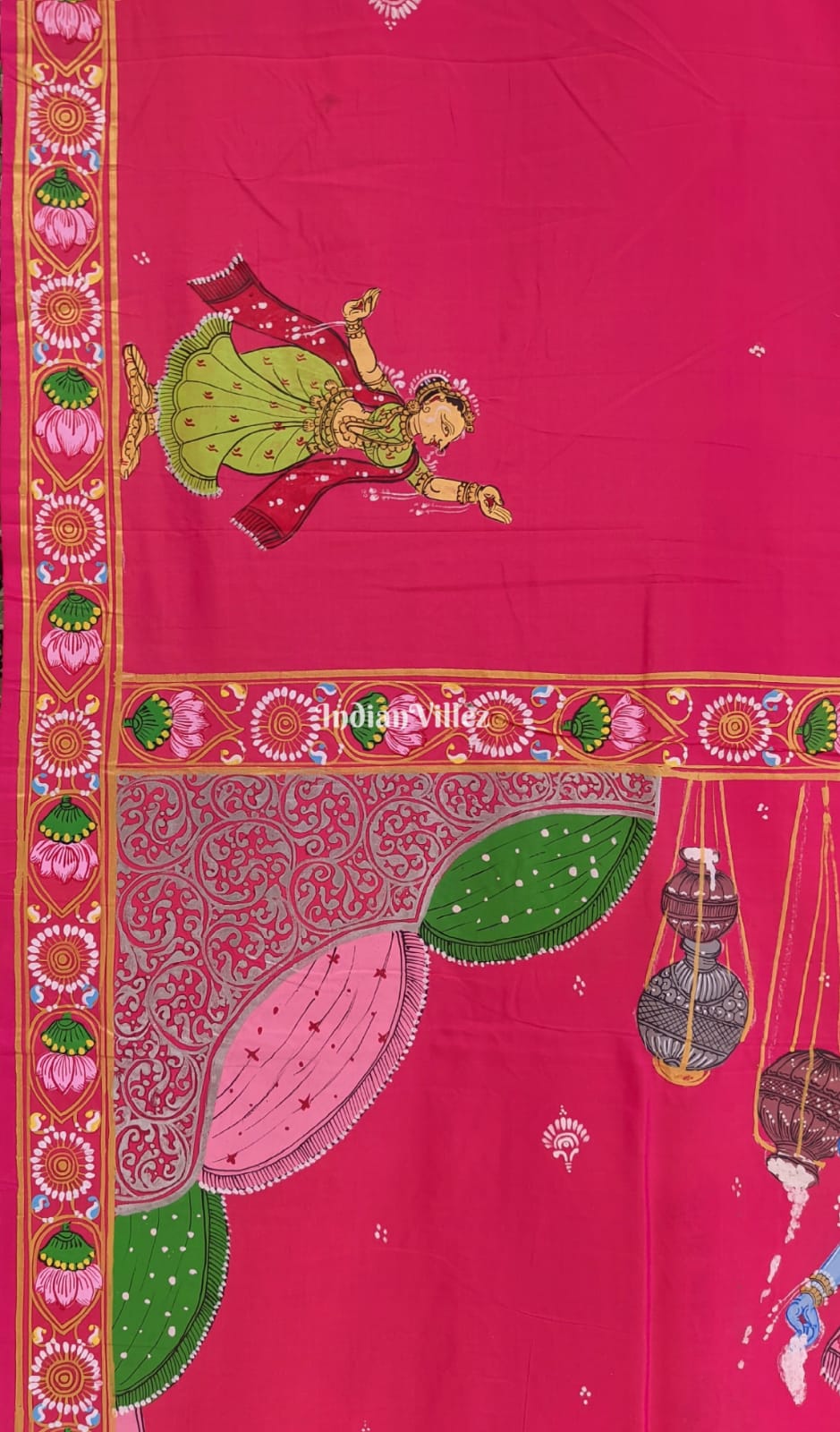 Pink Krishna Janmashtami Theme Pattachitra Silk Saree