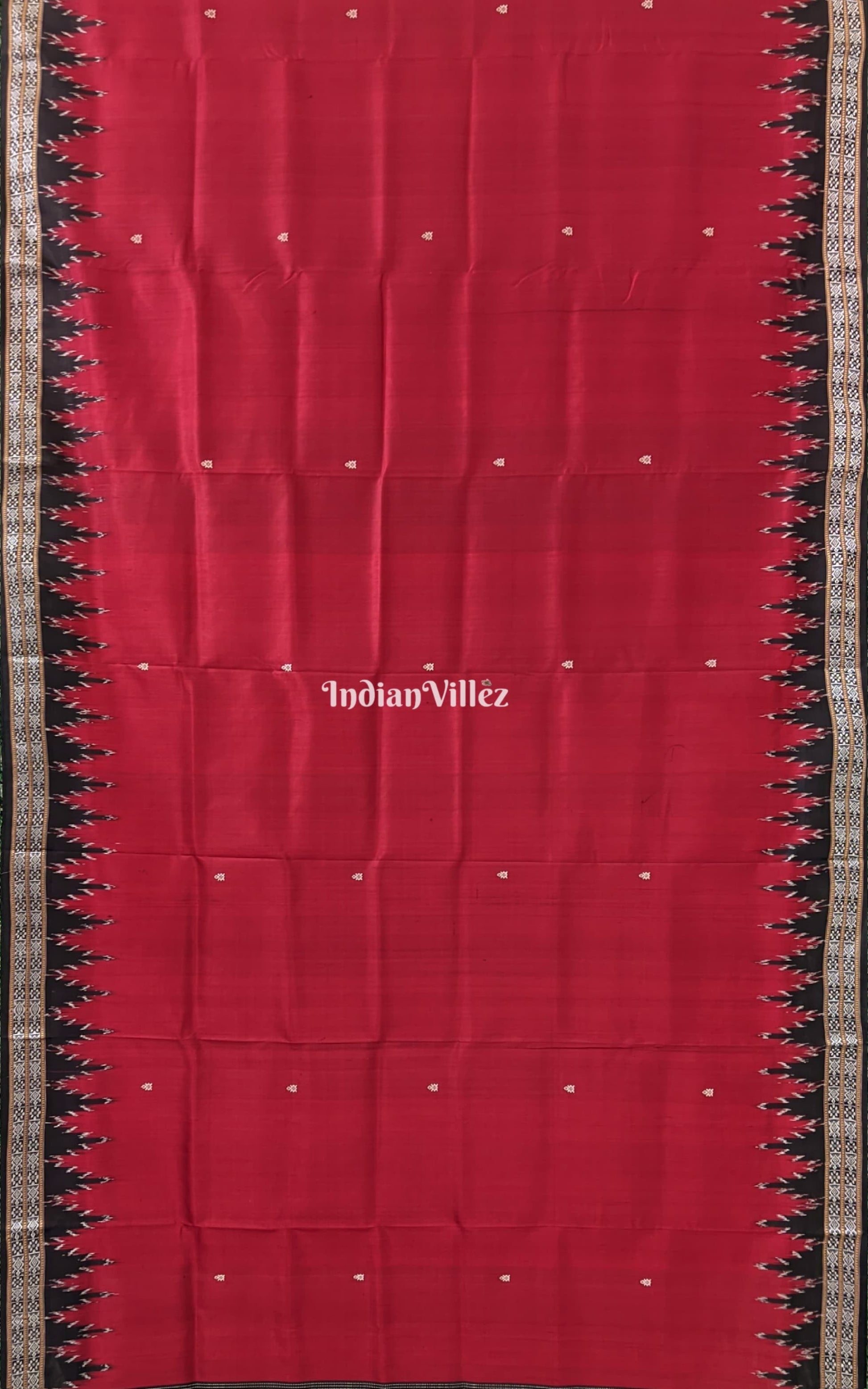 Marron Black Tortoise Motif Odisha Ikat Dongaria Silk Saree