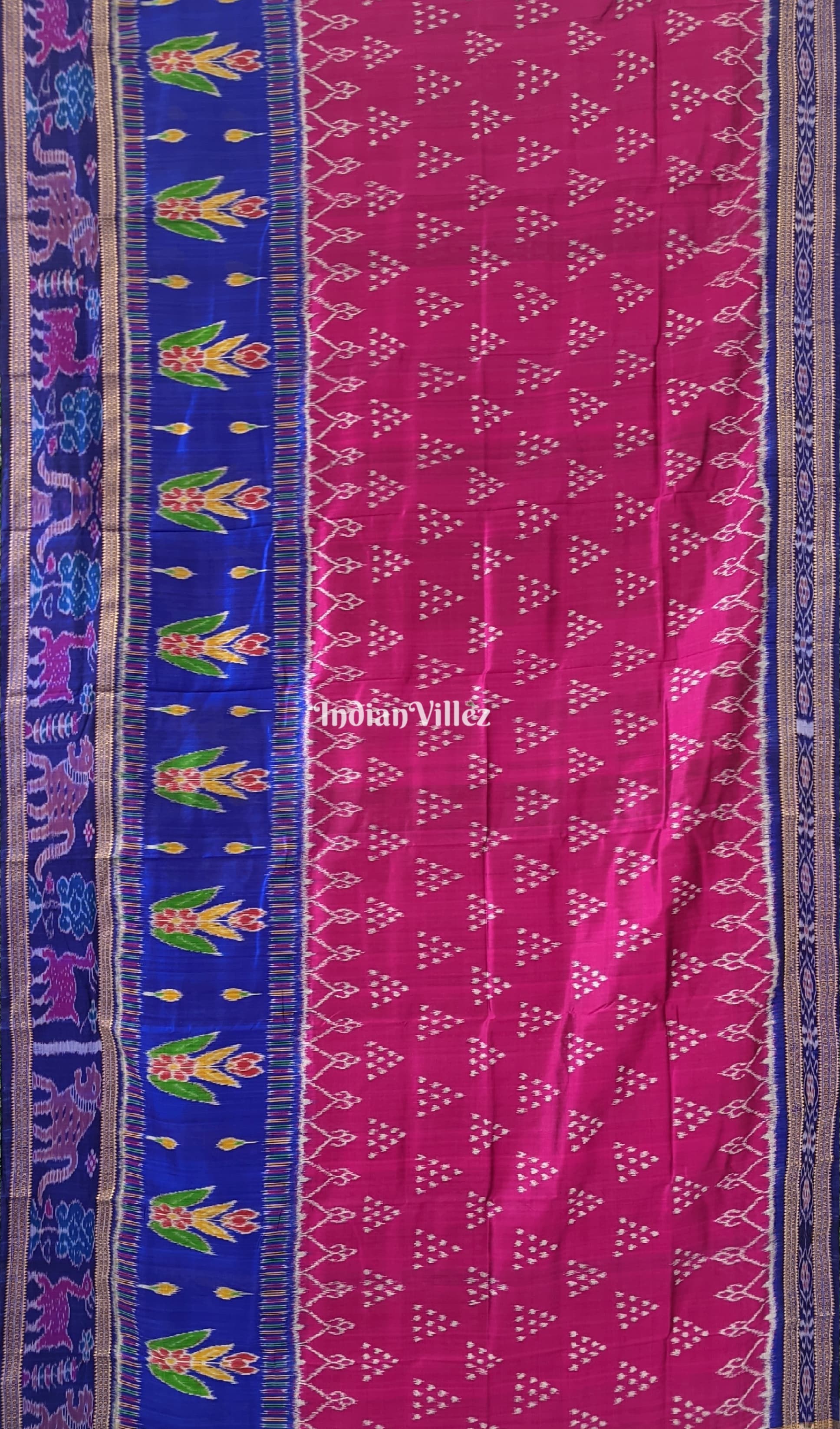 Purple Odisha Handloom Khandua Silk Saree with Animal Border