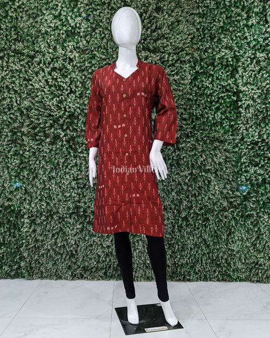 Maroon Sambalpuri design With Flower Motif Odisha Ikat Designer Cotton Kurti for Women