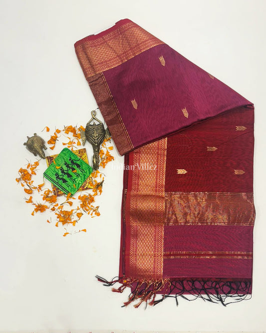 Magenta Butta Design Maheshwari Handloom Cotton*Silk Saree