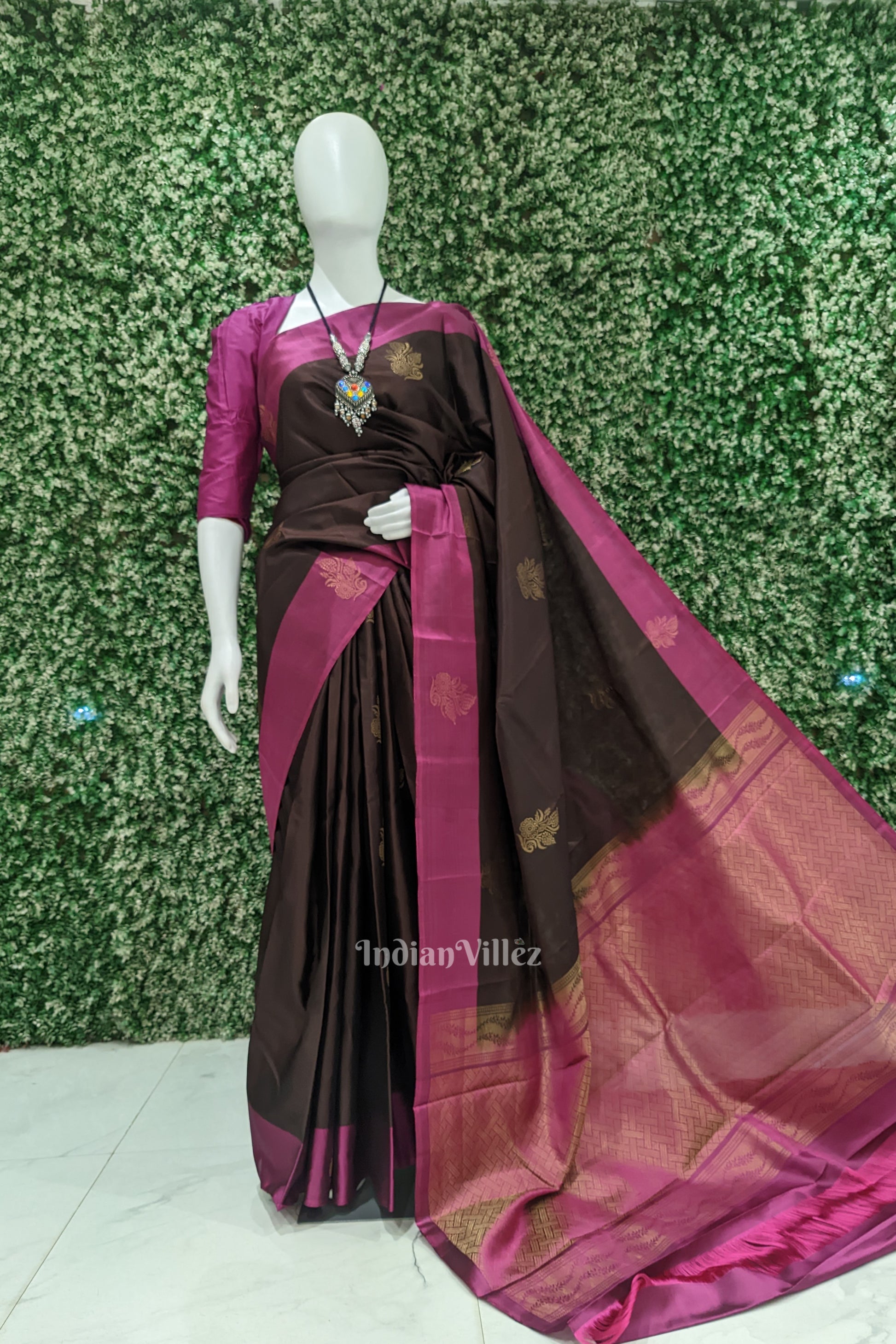 Coffee With Magenta Pure Kanjivaram Soft Silk Saree