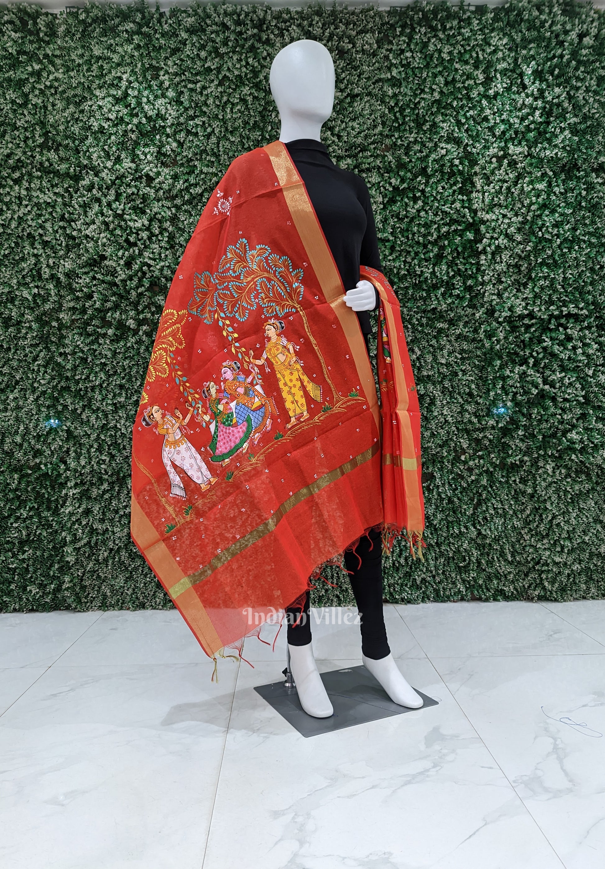 Raja Theme Patachitra Chanderi Dupatta