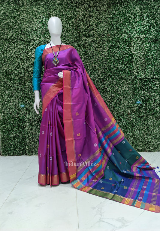 Maroon With Green Pure Bishnupuri Silk Saree