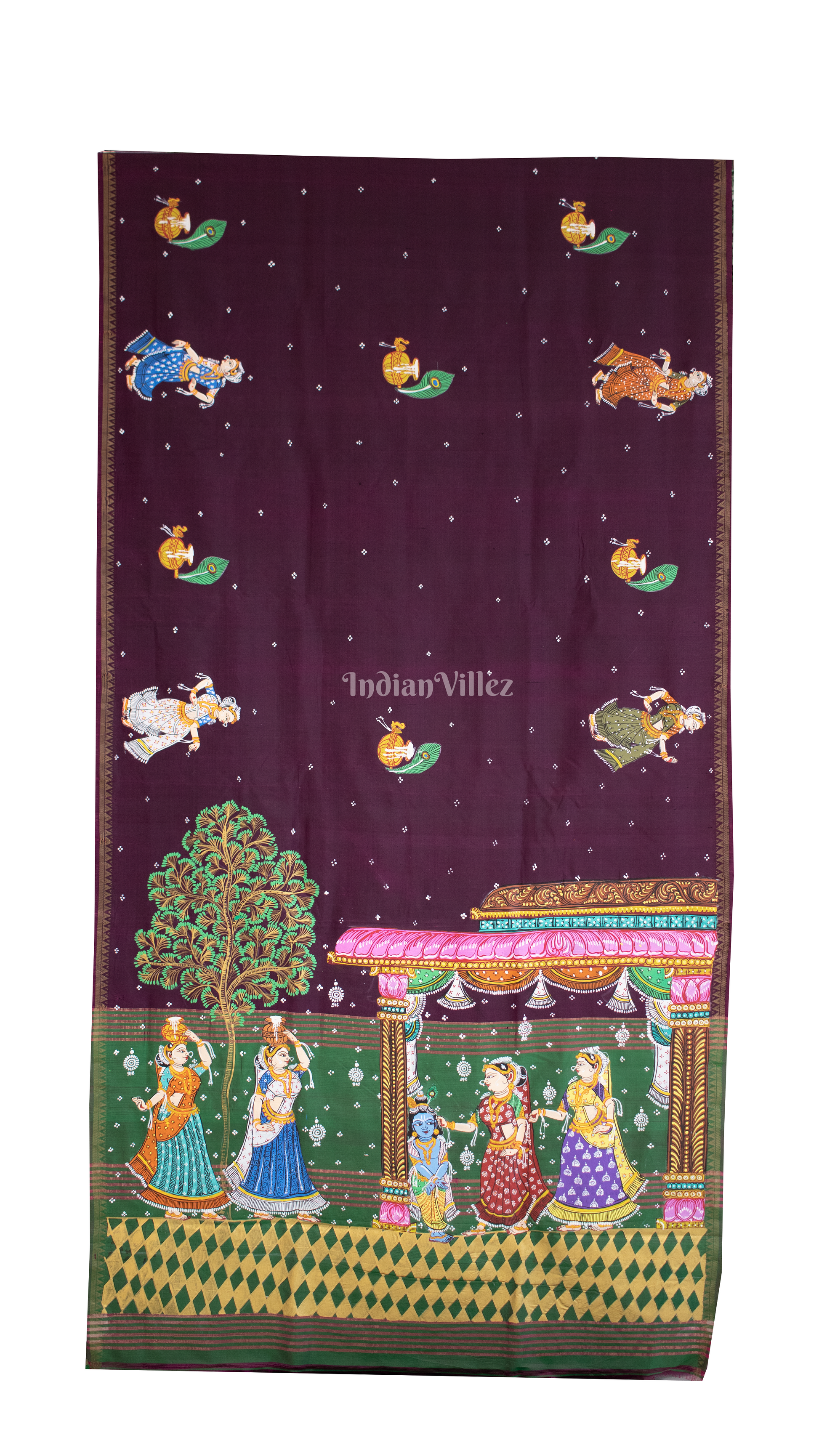 Maroon Labani Khia Ritual Hand Painted Pattachitra Khadi Silk Saree