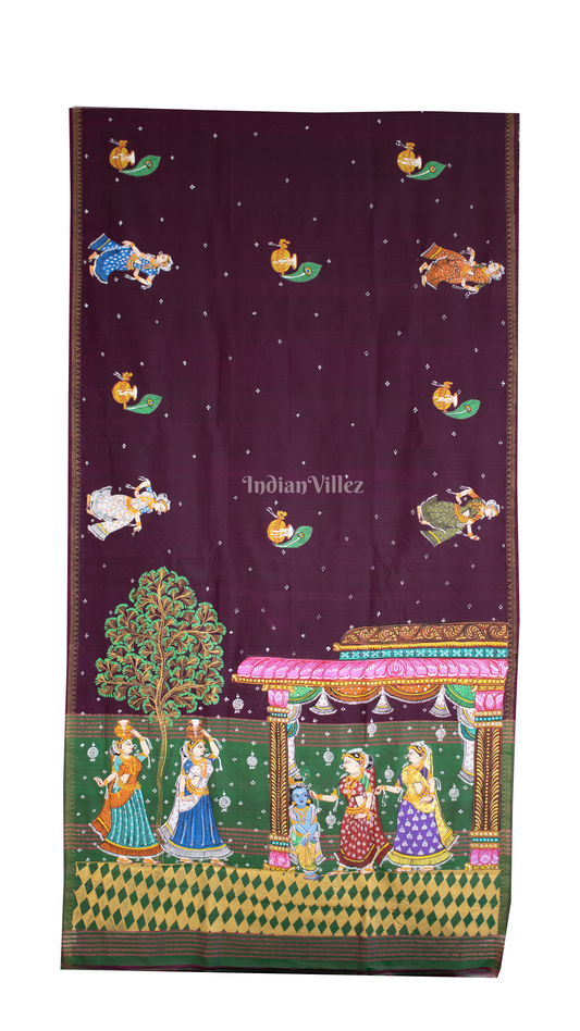 Maroon Labani Khia Ritual Hand Painted Pattachitra Khadi Silk Saree