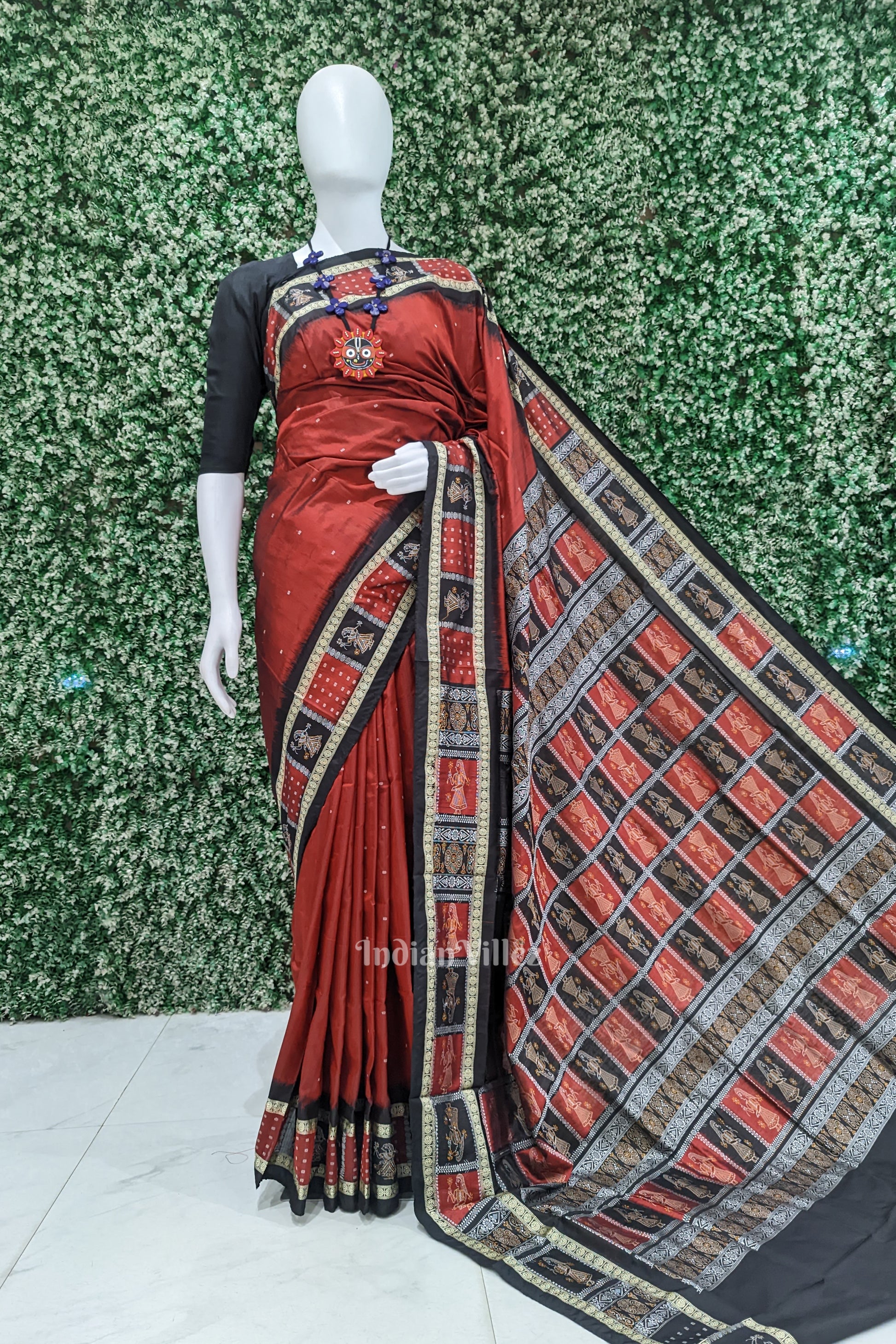 Maroon Doll Design Bomkai Silk Saree