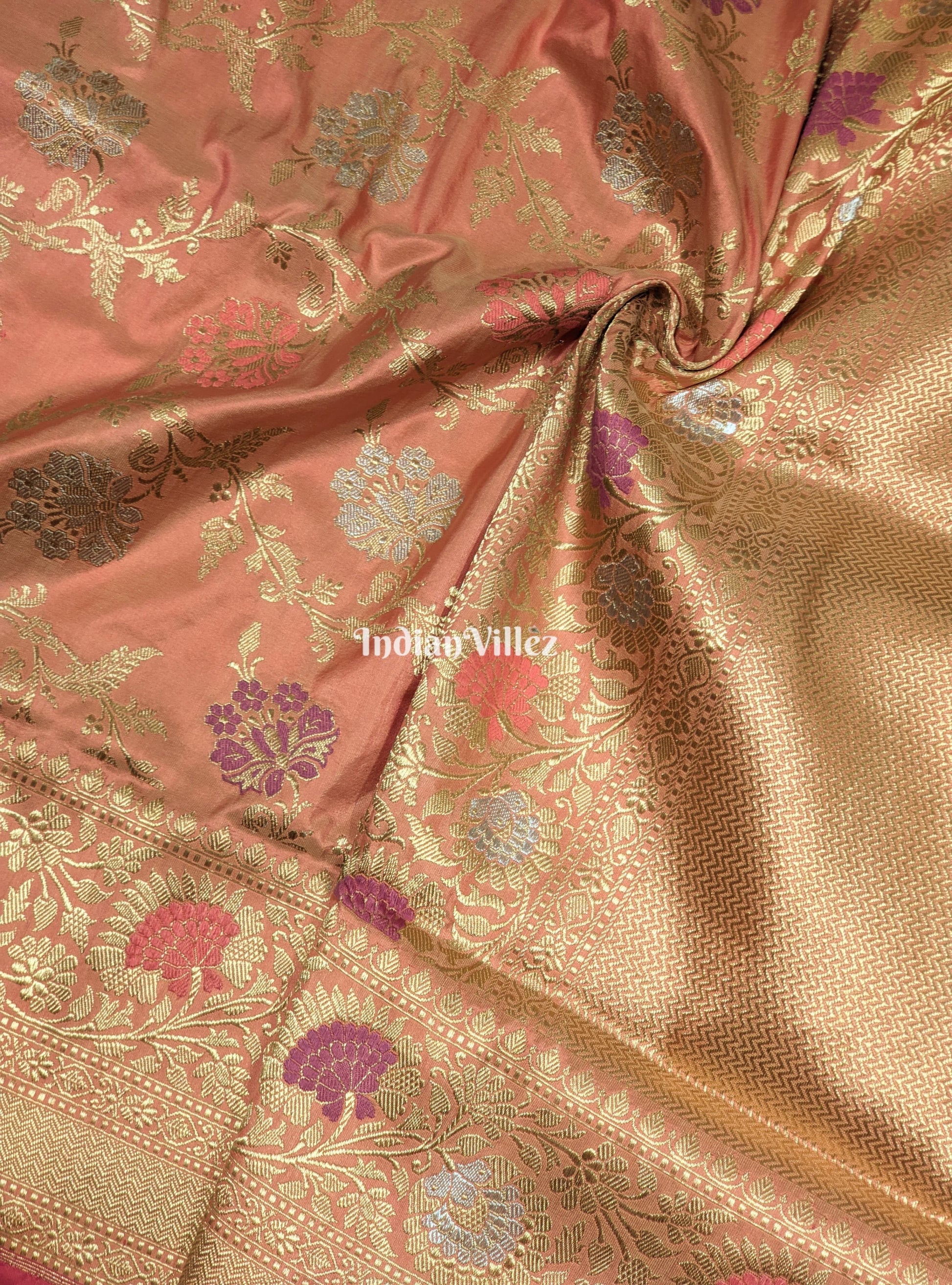 Peach Floral Designer Meenakari Banarasi Saree