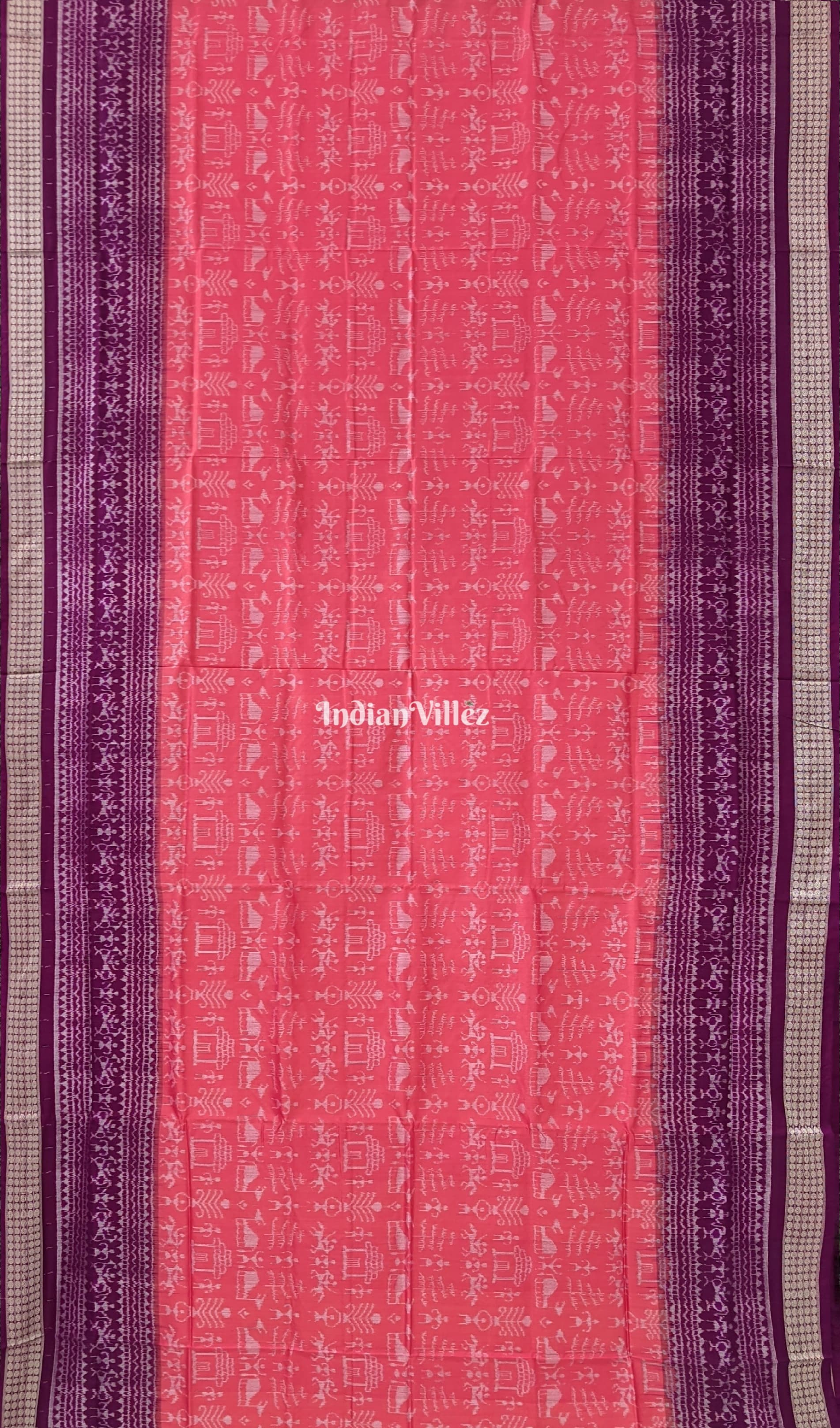 Orange Purple Odisha Ikat Tribal Theme Sambalpuri Silk Saree