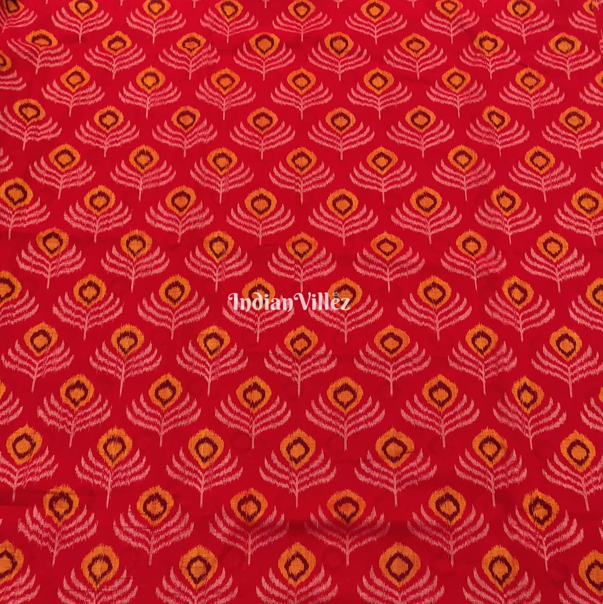 Red Mayur Chandrika Sambalpuri Ikat Cotton Fabric