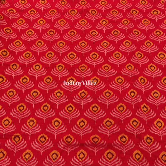 Red Mayur Chandrika Sambalpuri Ikat Cotton Fabric