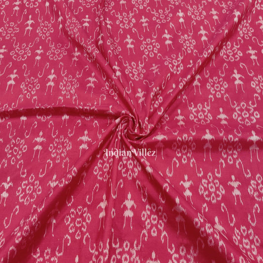 Rani Pink Flower Motif Sambalpuri Ikat Silk Fabric