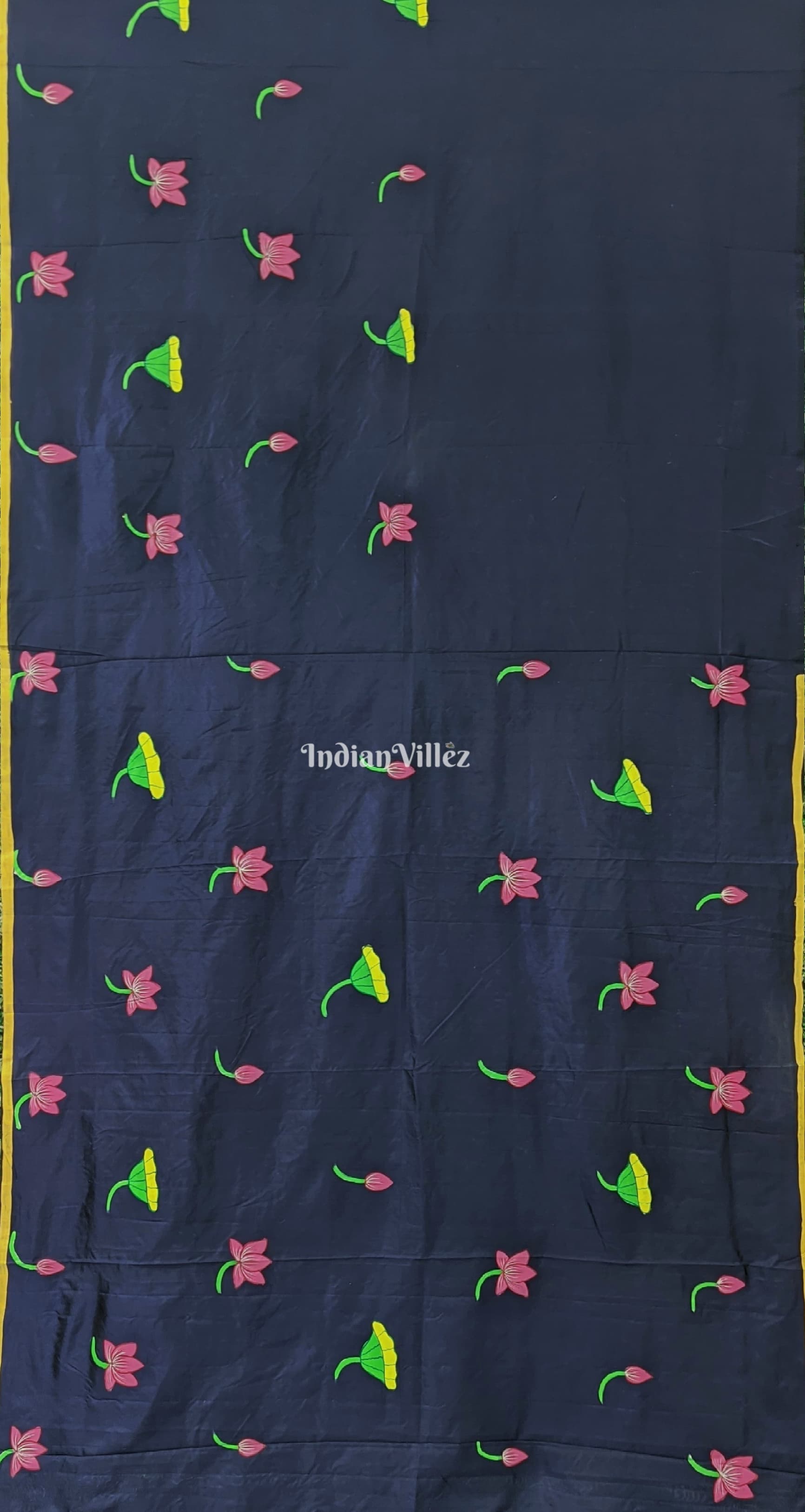 Hand Painted Pichwai Art on Blue Mulberry Silk Saree