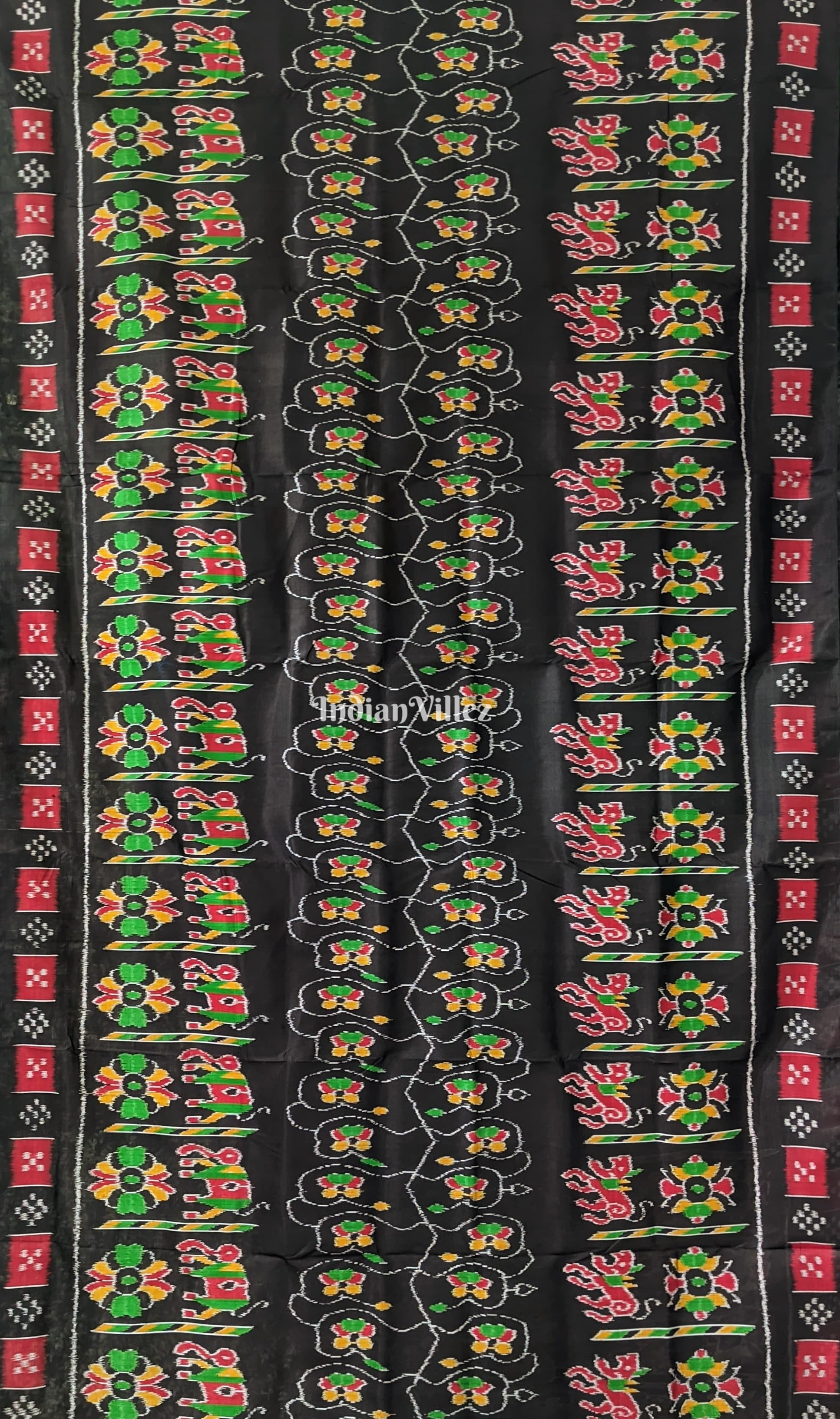 Black Border Pasapali Odisha Ikat Contemporary Silk Saree