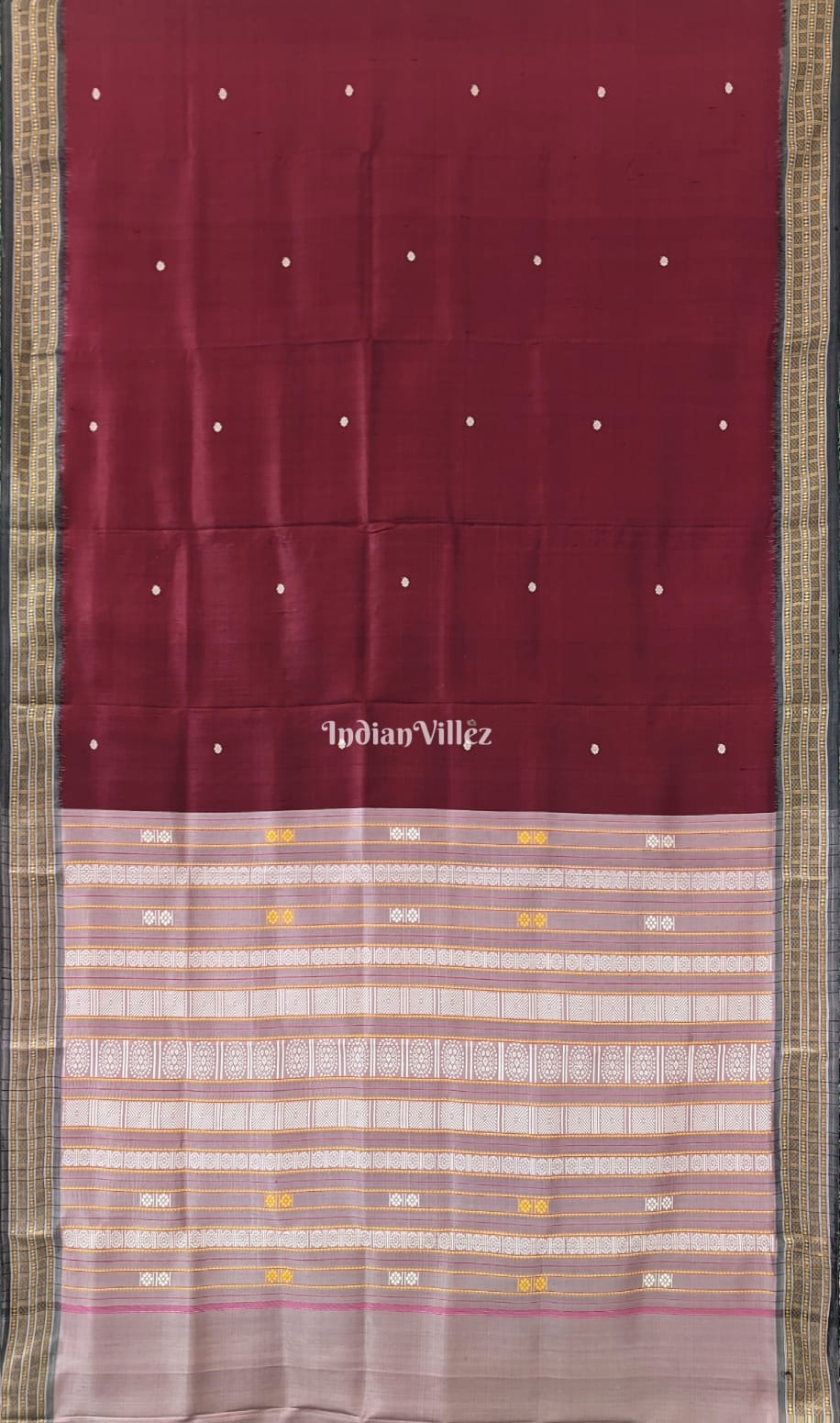 Maroon Single Flower Motif Siminoi Silk Saree