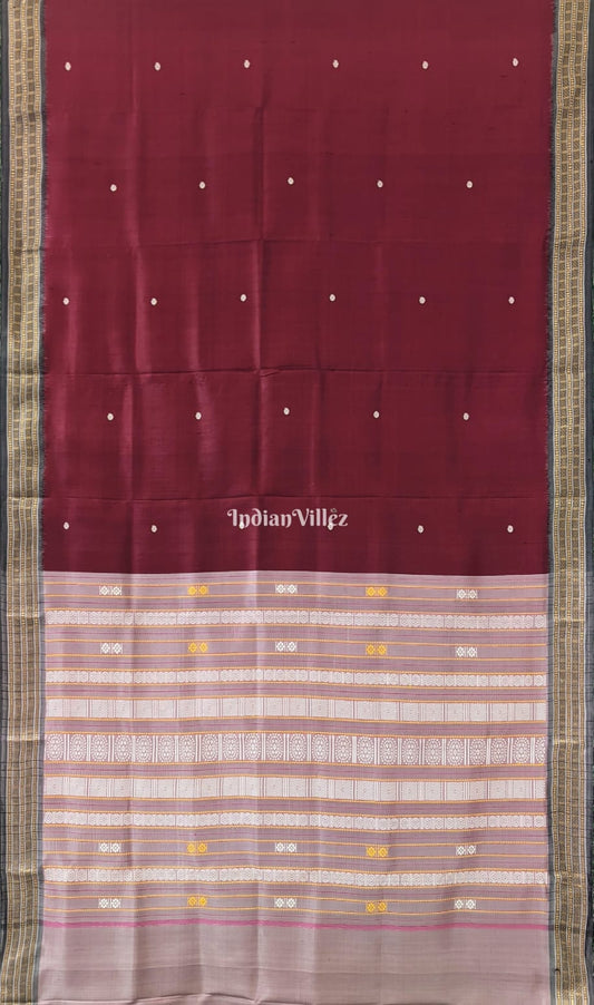 Maroon Single Flower Motif Siminoi Silk Saree