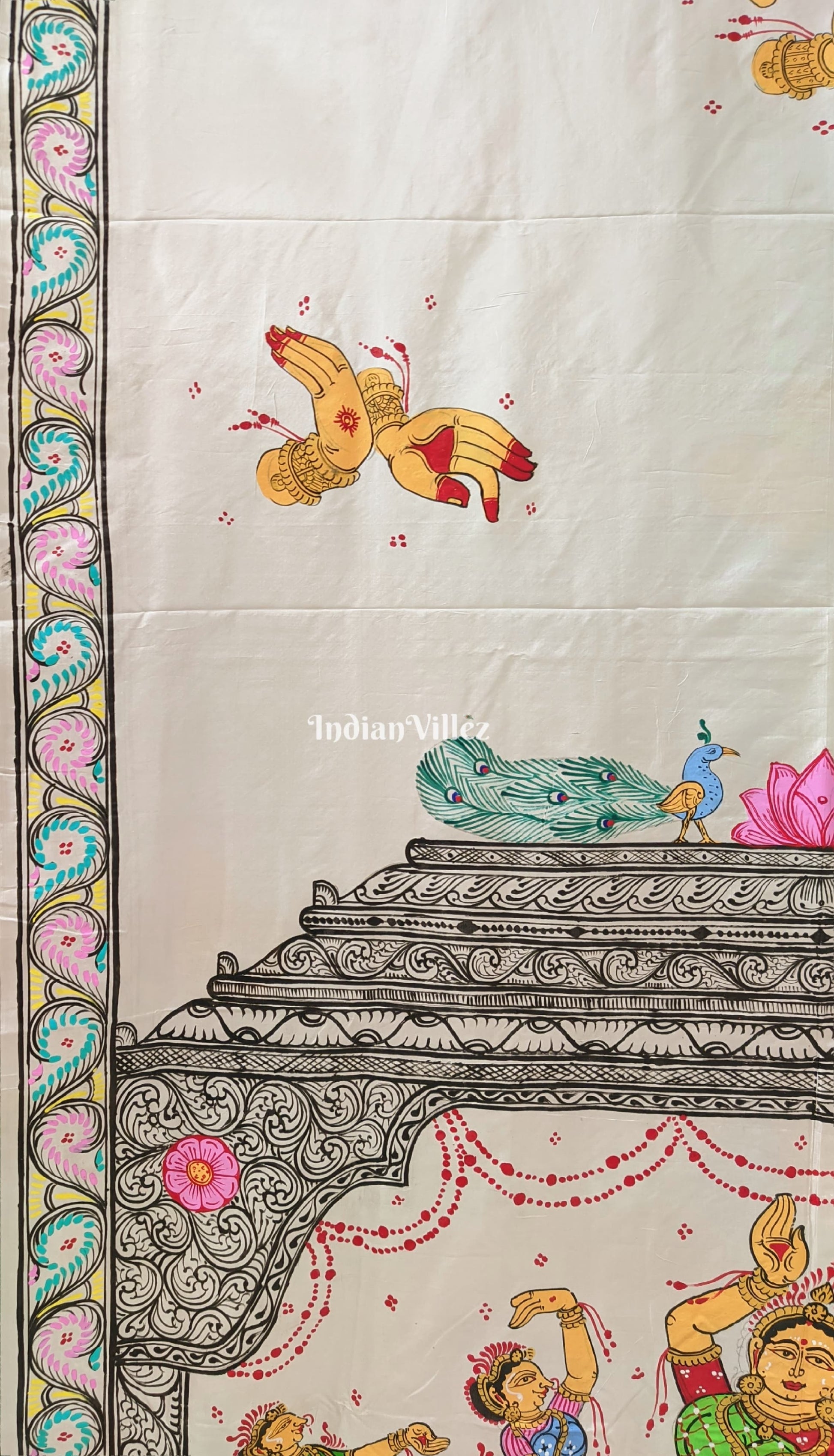 White Nartaki Mudra Hand-painted Pattachitra Saree