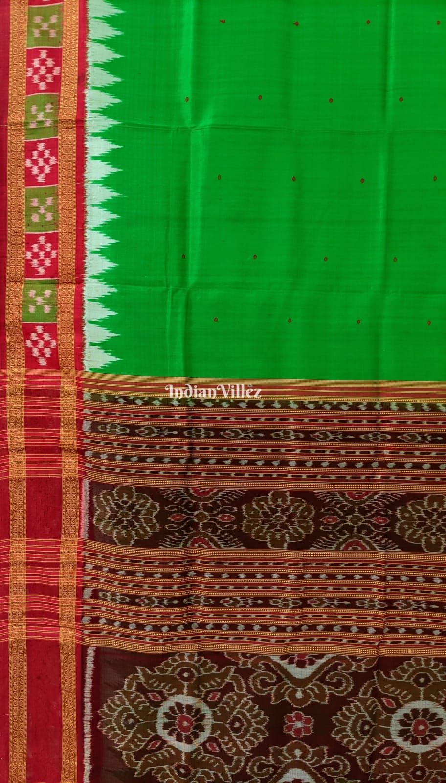 Green Red Border Pasapali Khandua Silk Saree