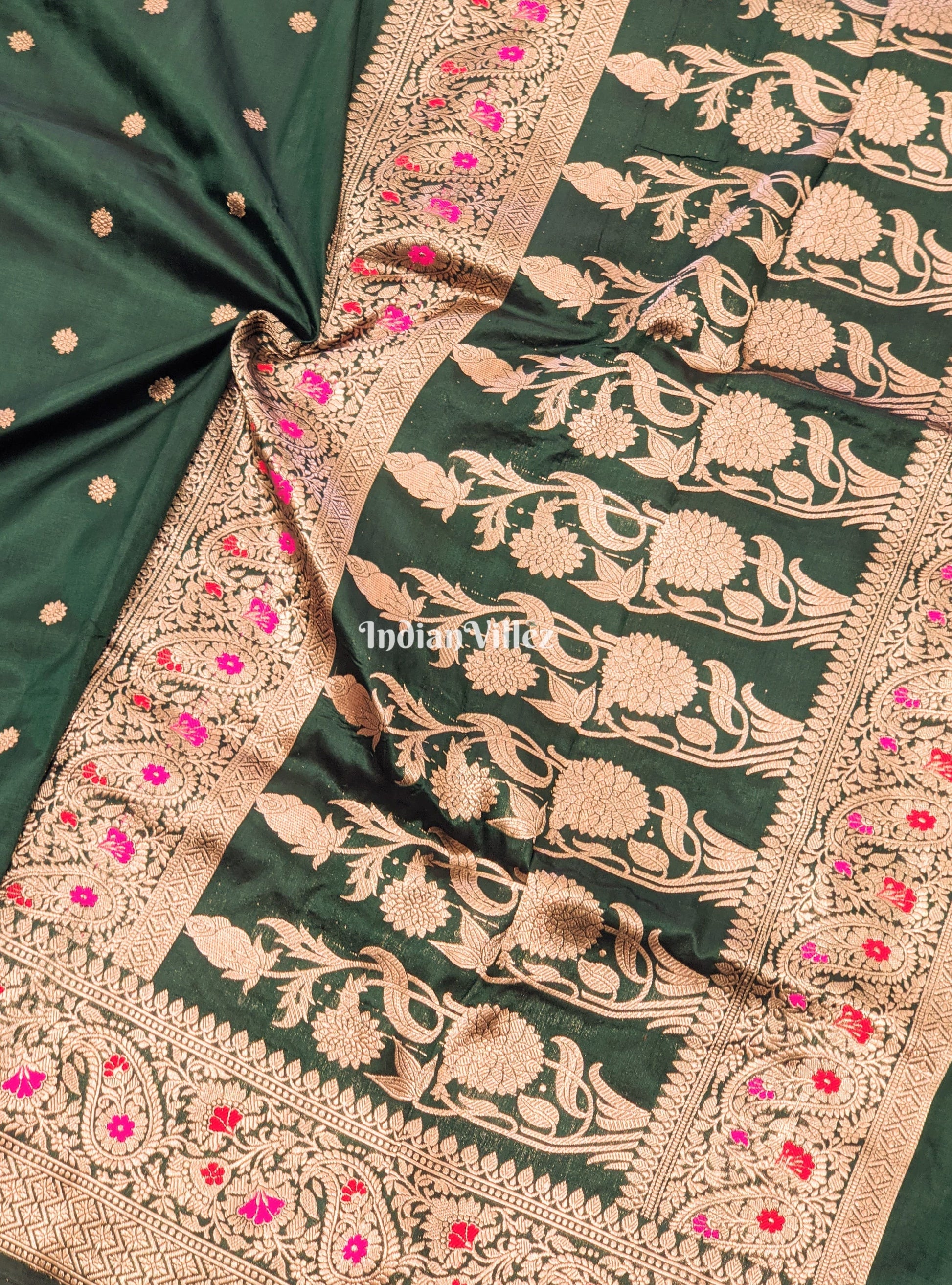 Forest Green Banarasi Katan Silk Saree