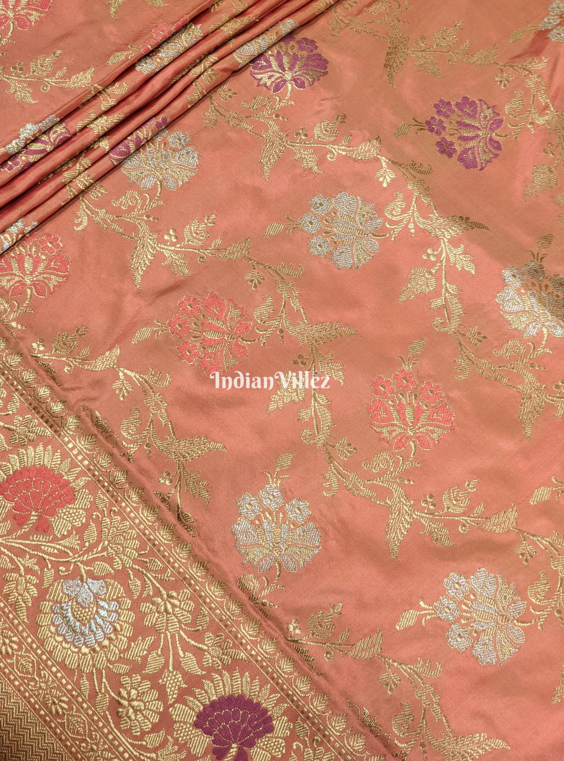 Peach Floral Designer Meenakari Banarasi Saree