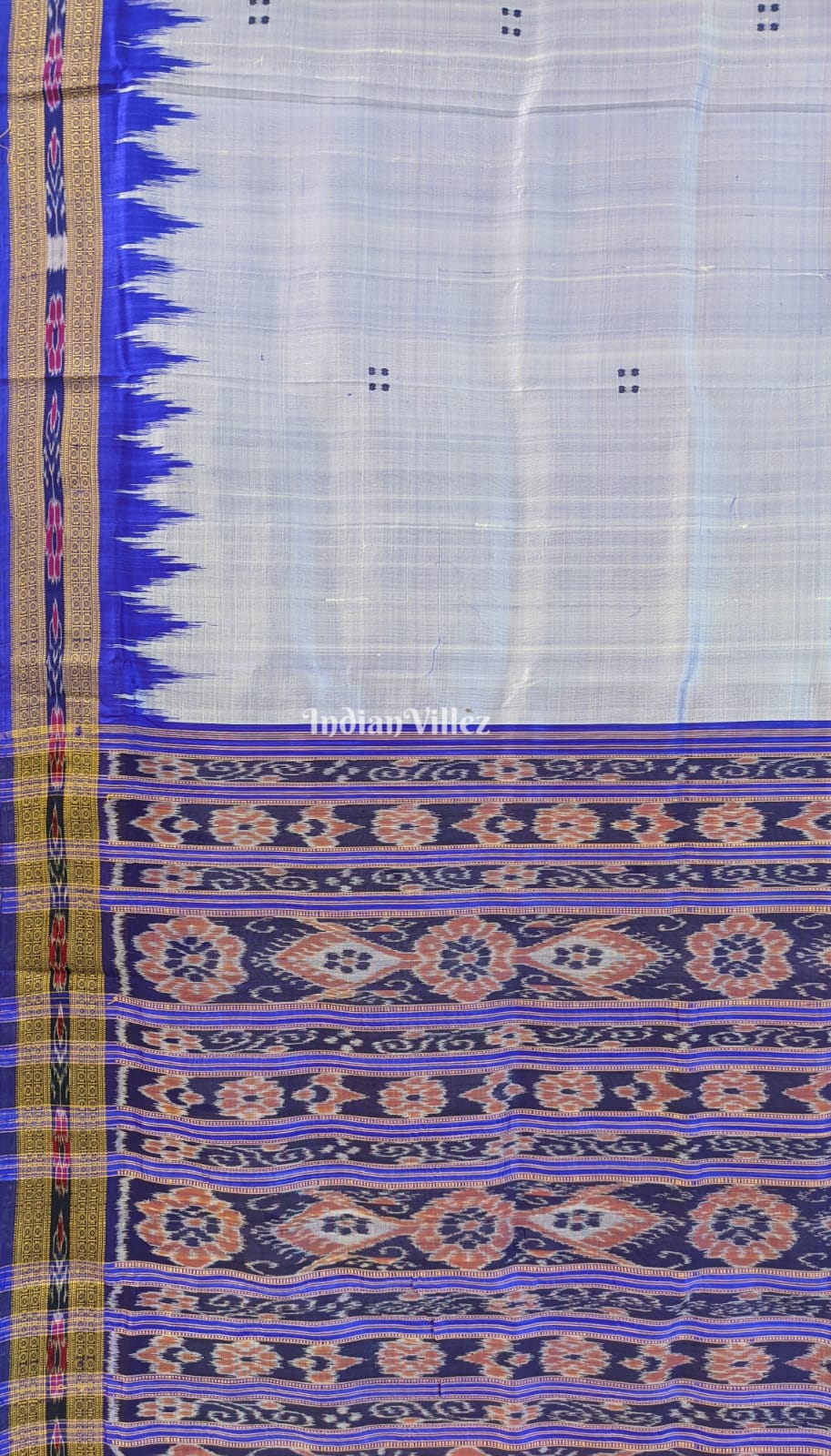 Steel Blue Butta design Odisha Ikat Khandua Silk Saree