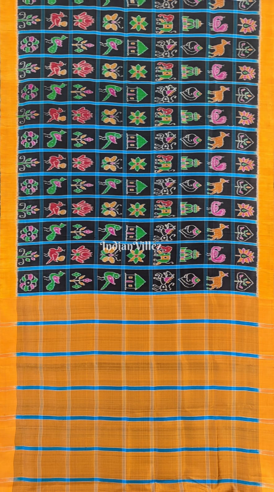 Black Yellow Nabakothi Contemporary Silk Saree