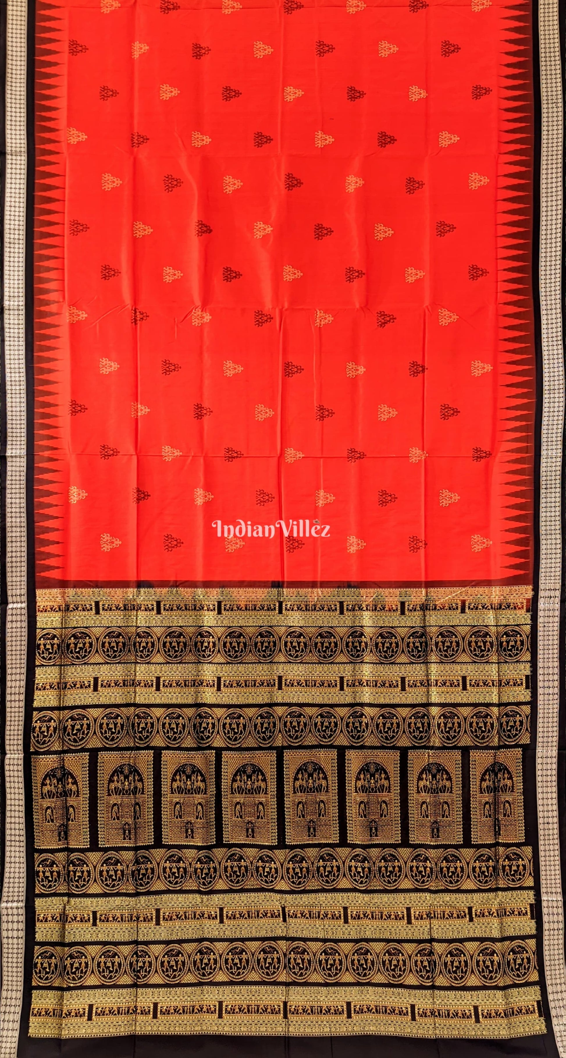 Orange Tribal Doli Sawari Theme Sambalpuri Bomkai Silk Saree