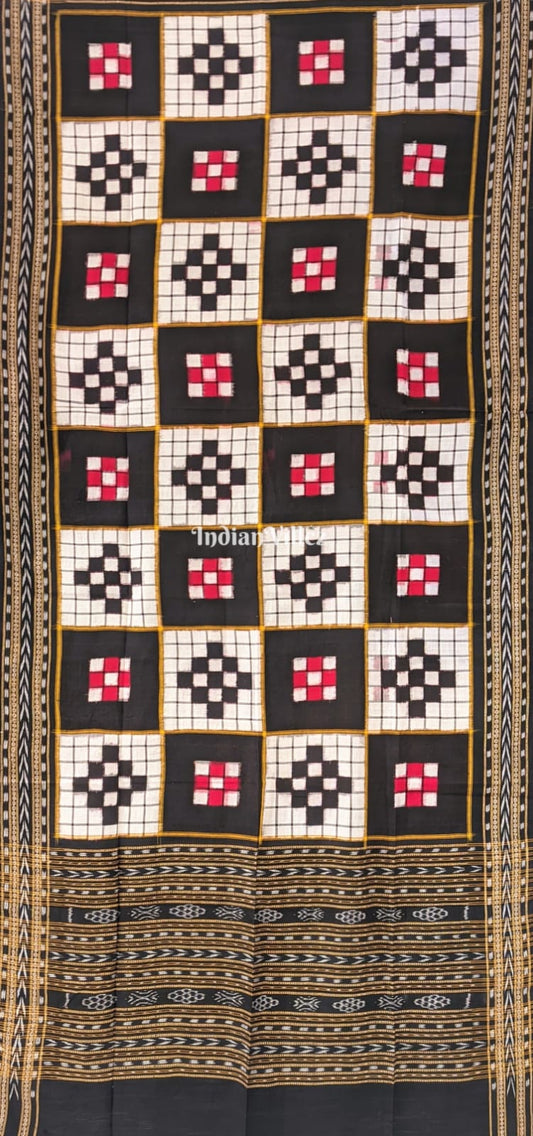 Black White Red Odisha Ikat Pasapali Theme Cotton Dupatta