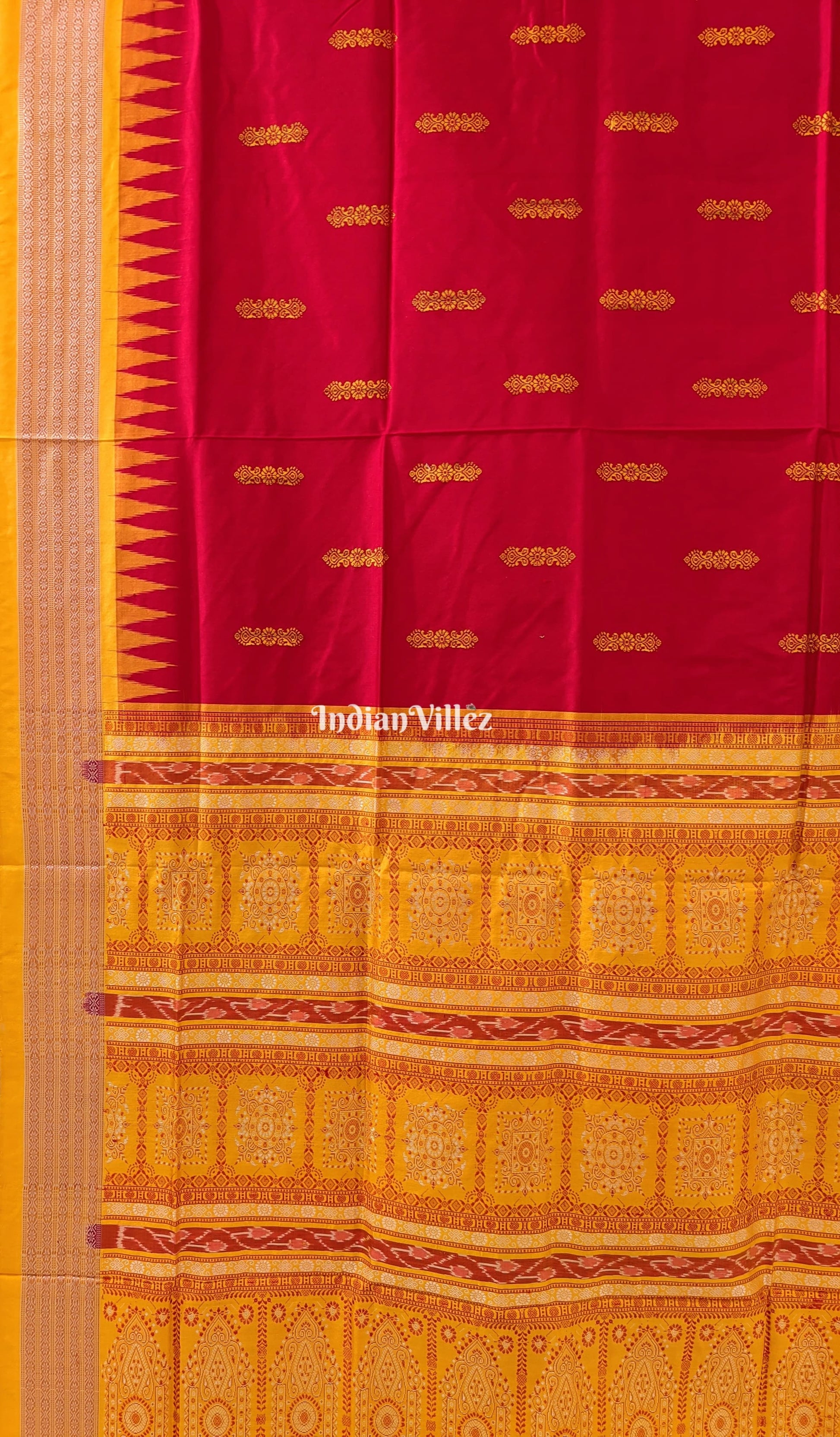 Red Yellow Sambalpuri Bomkai Silk Saree