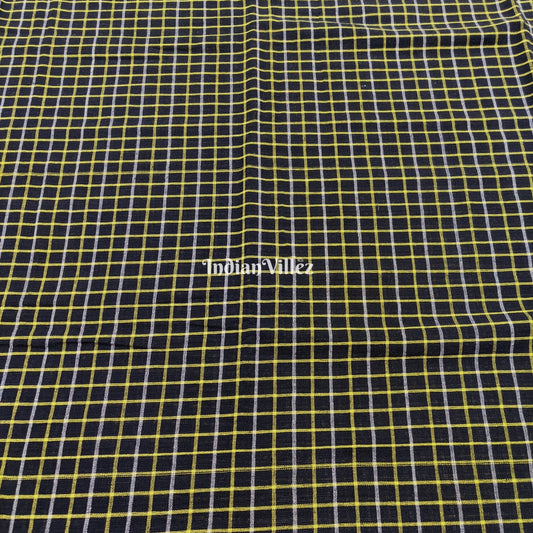 Black Yellow Checkered Organic Natural Dyed Kotpad Handloom Fabric