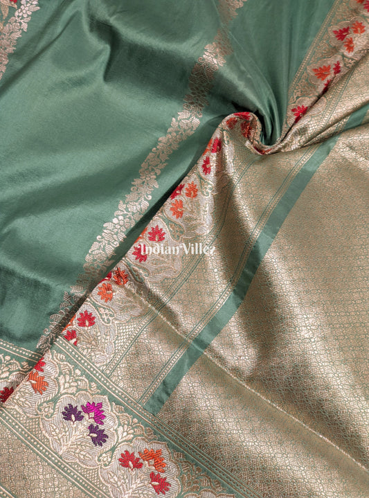 Celadon Green Meenakari Banarasi Katan Silk Saree