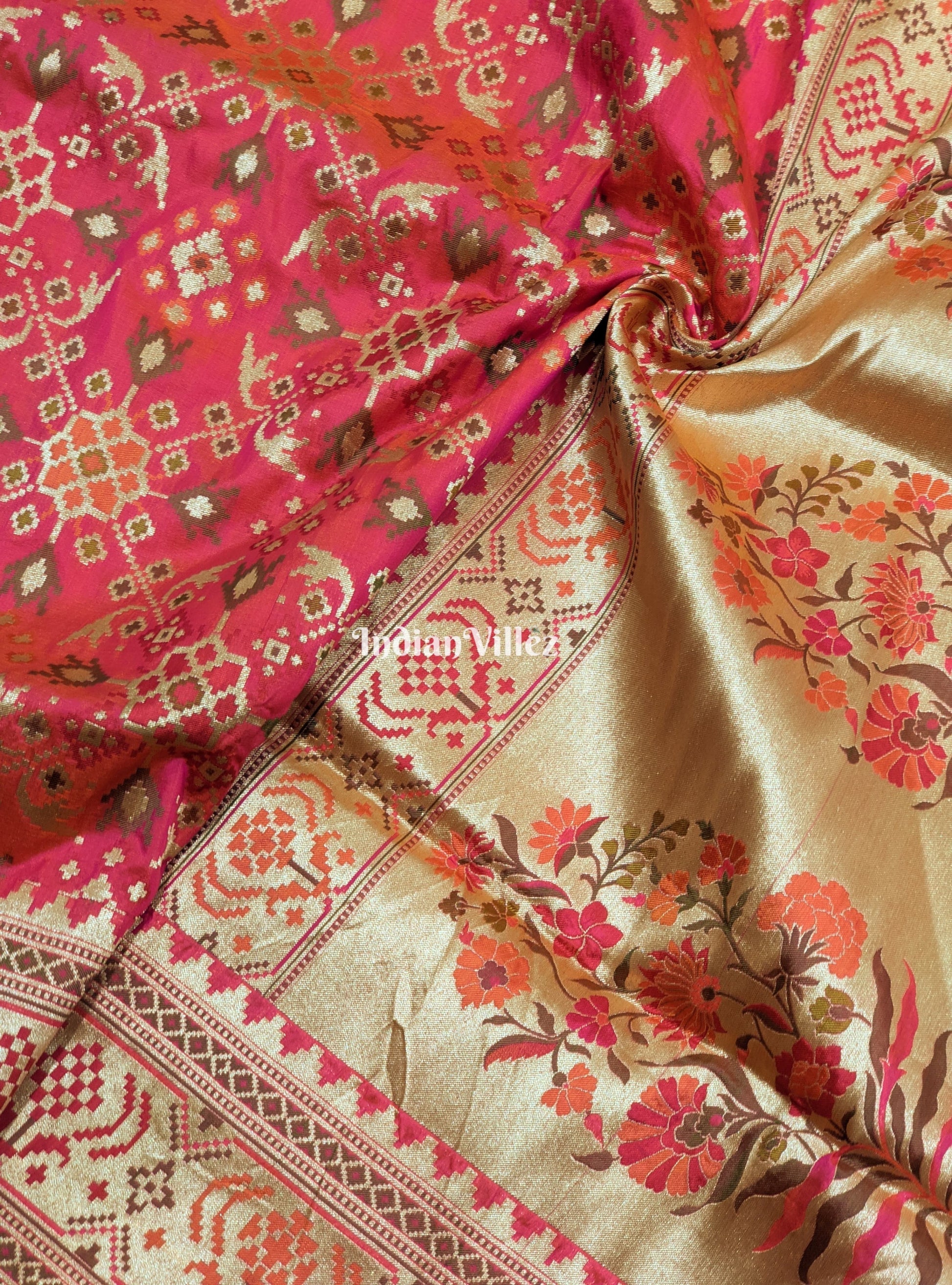 Rani Pink Patola Theme Banarasi Katan Saree