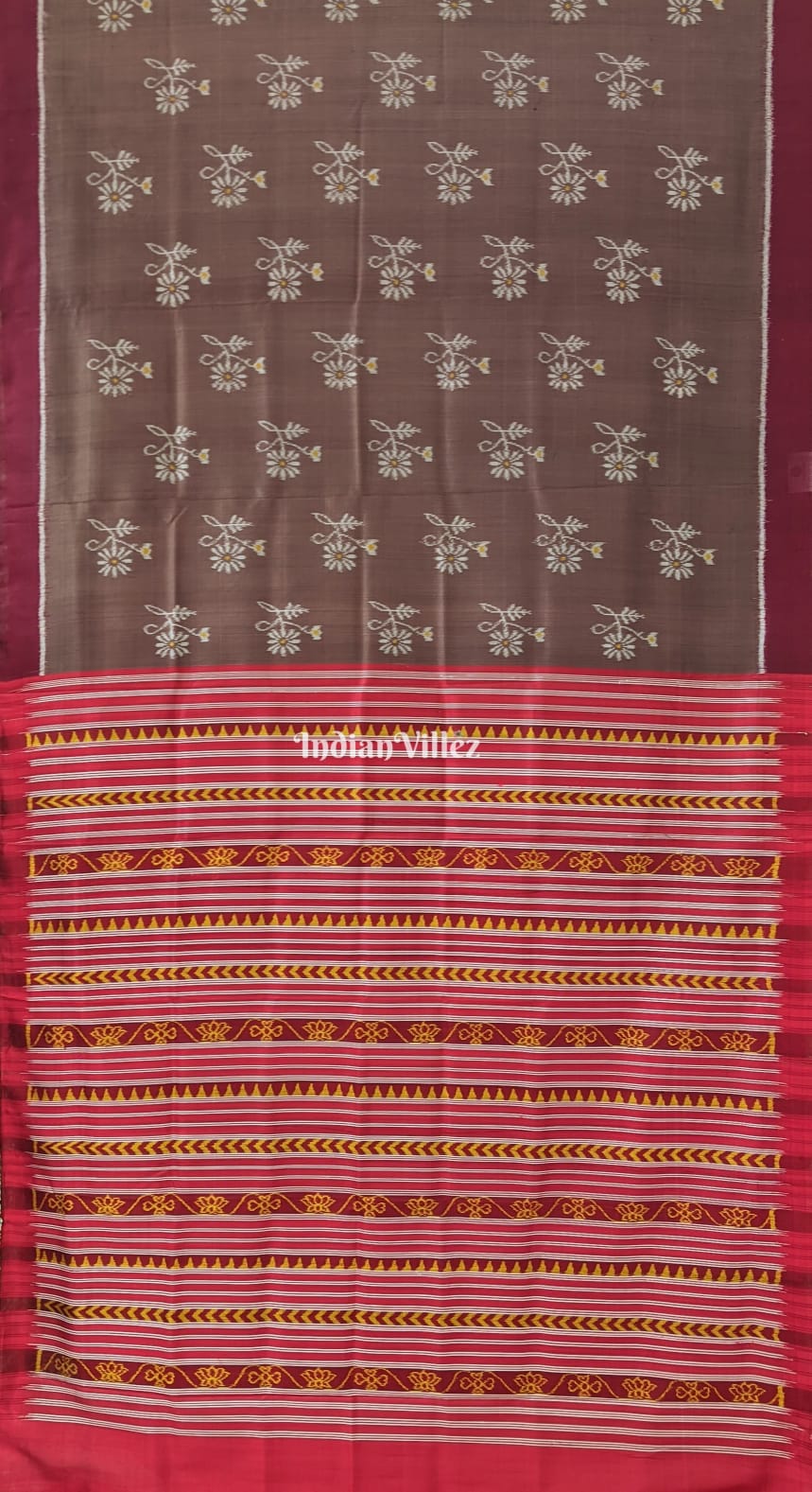 Mouse Grey Flowers Design Odisha Ikat Contemporary Silk Saree