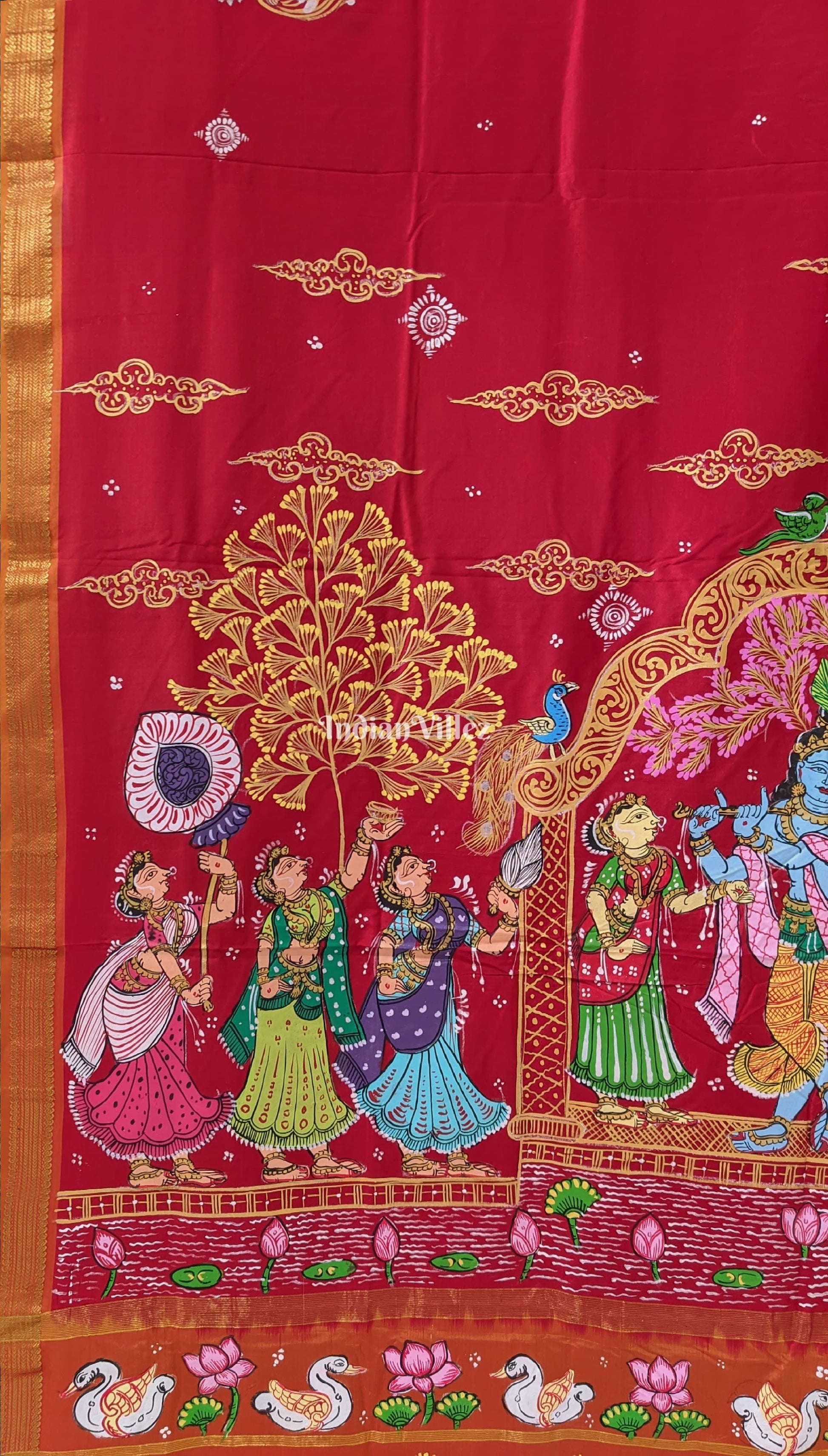 Radha Krishna Pattachitra on Pure Kanjivaram Silk Saree