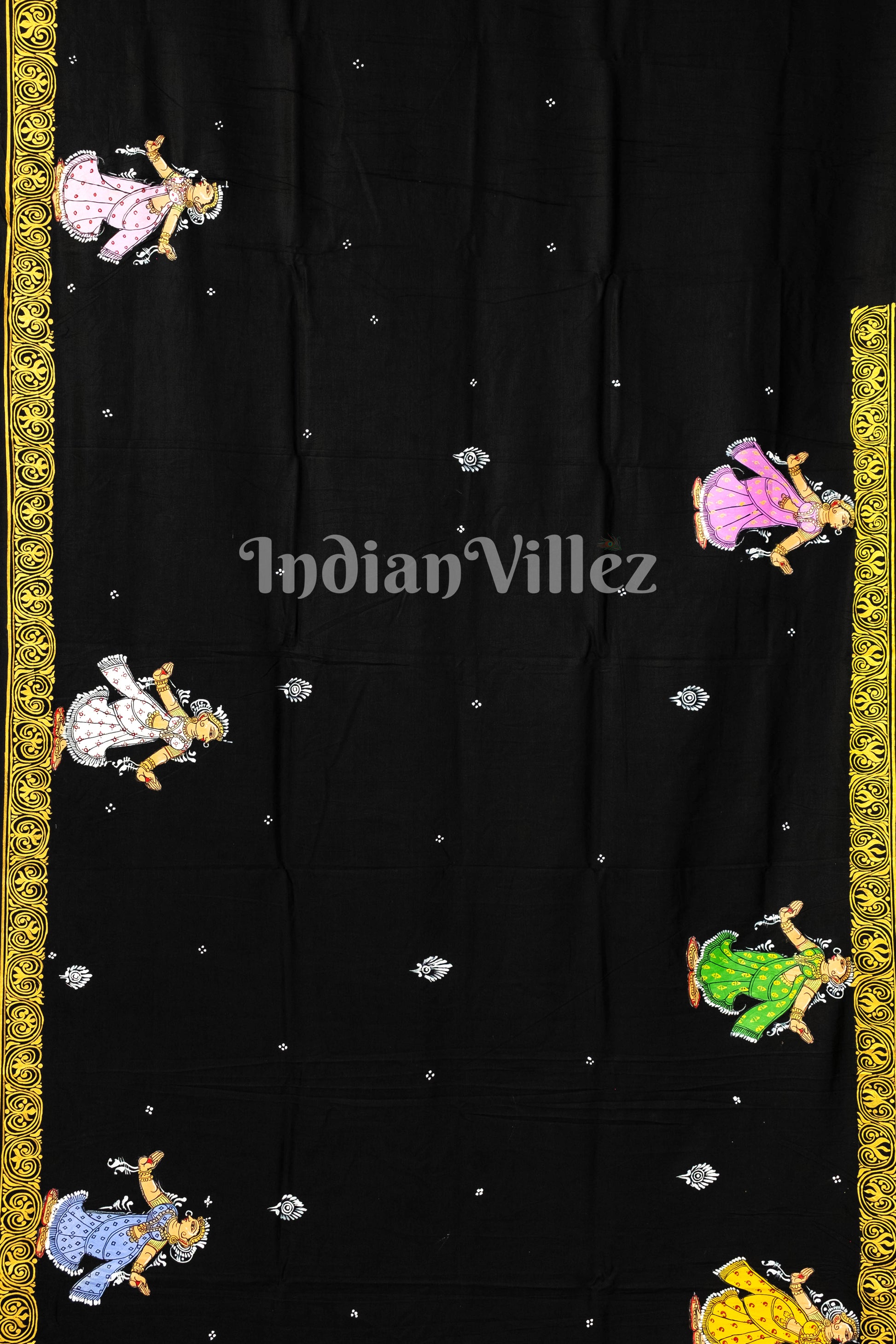 Black Radha Krishna Pattachitra Khadi Silk Saree