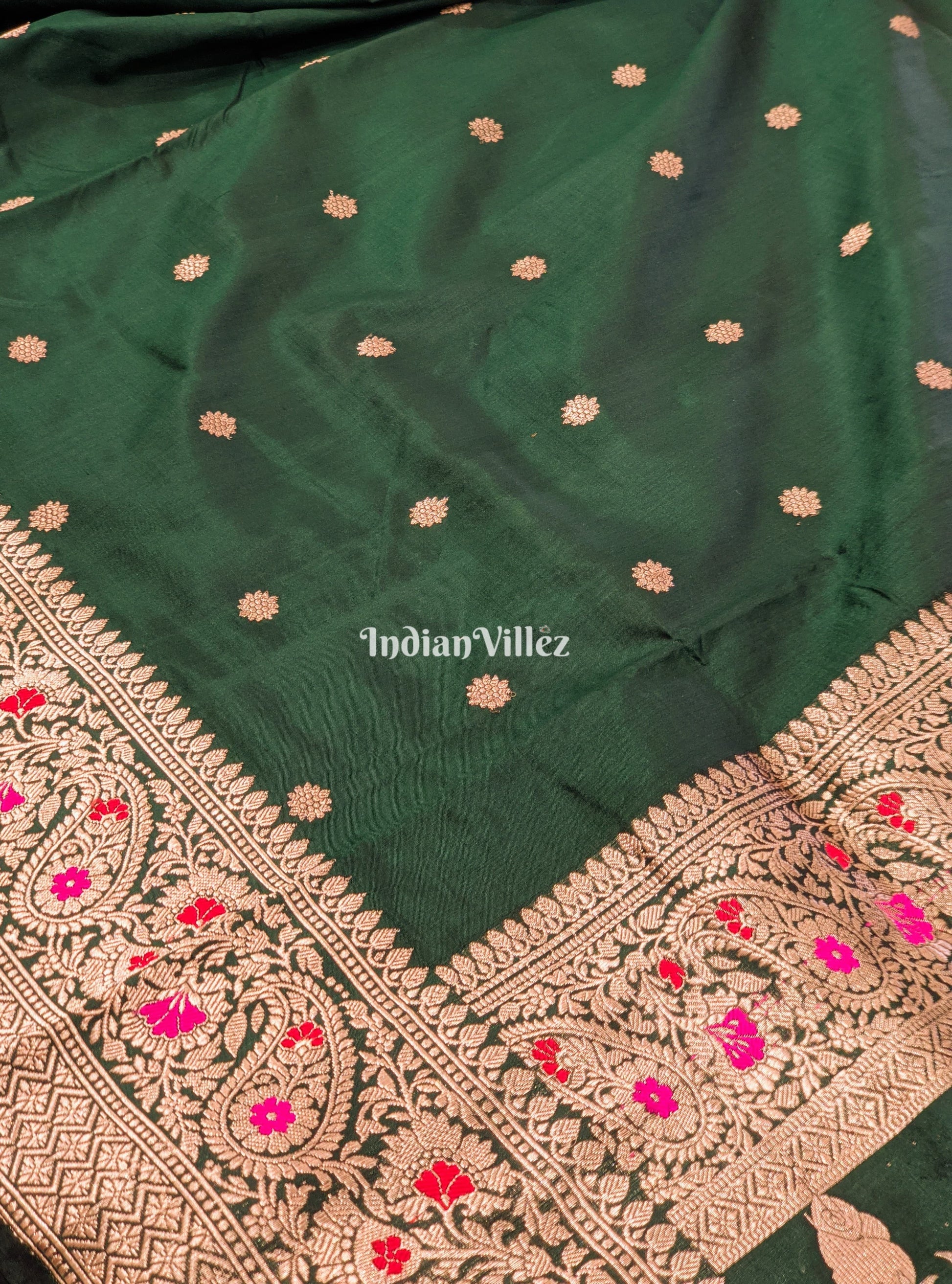 Forest Green Banarasi Katan Silk Saree