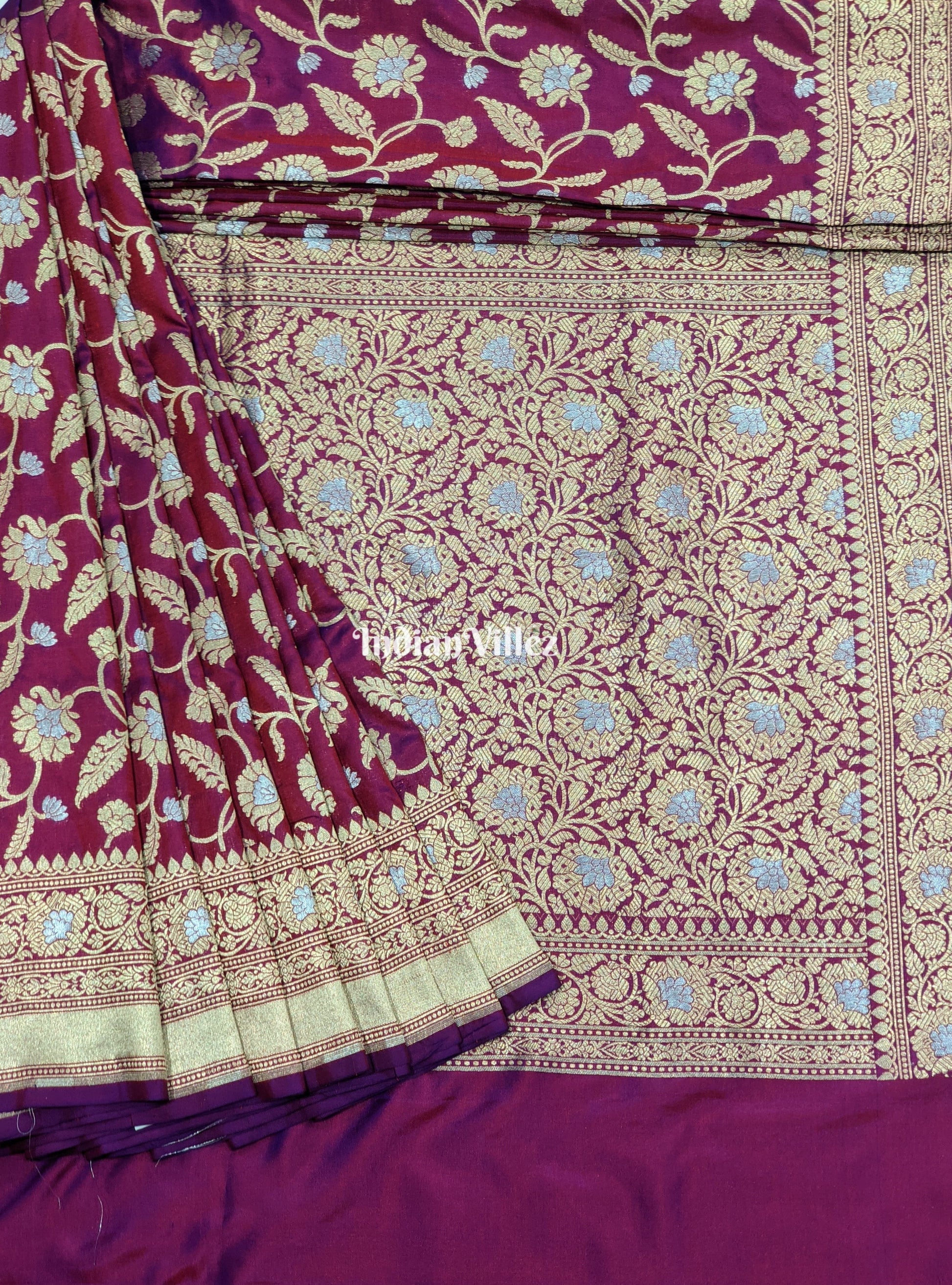 Purple Designer Banarasi Katan Silk Saree with Golden & Silver Work