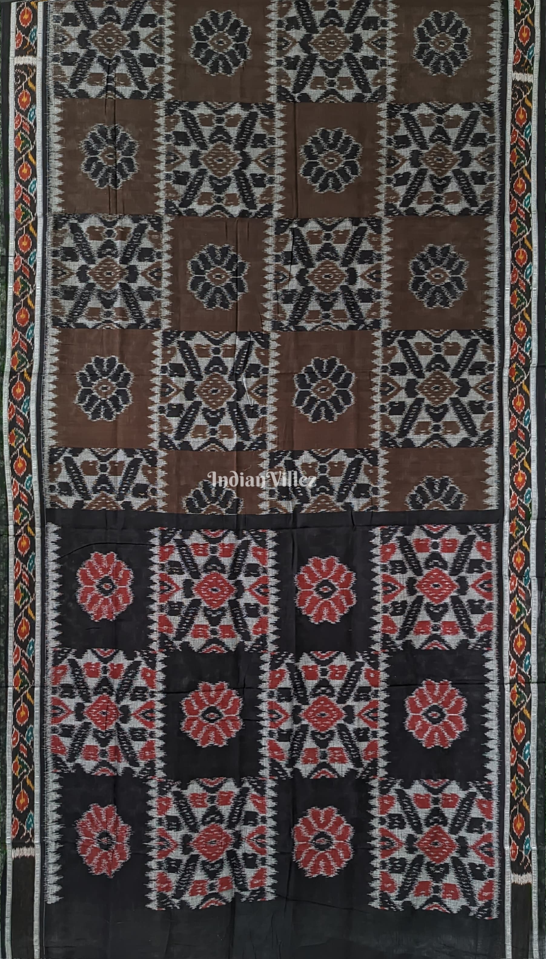 Cofee Black Maniabandha Odisha Ikat Cotton Saree